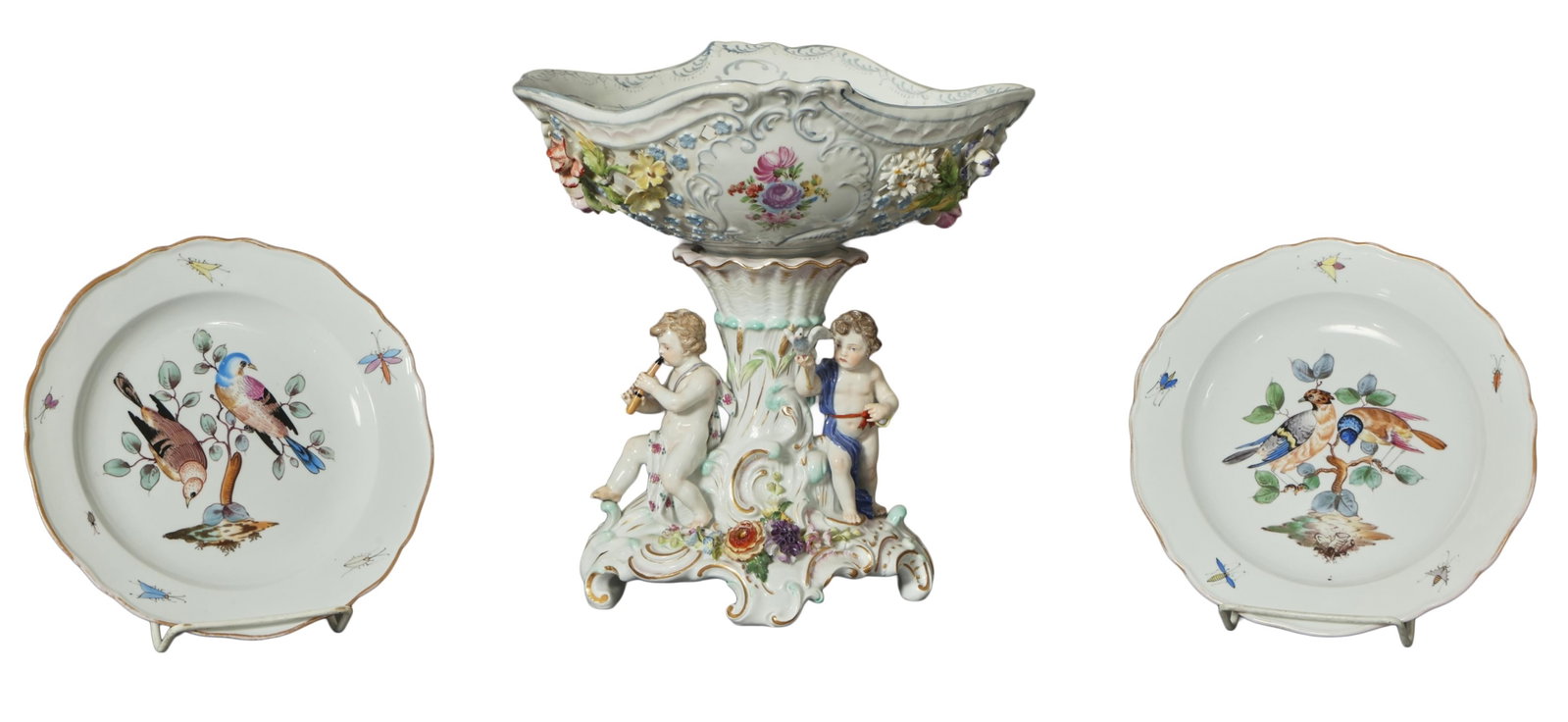 Three Pieces of Meissen Porcelain, 19th c., Bowl- H.- 11 in., W.- 11 in., D.- 10 1/8 in.; Plates- (1 of 7)