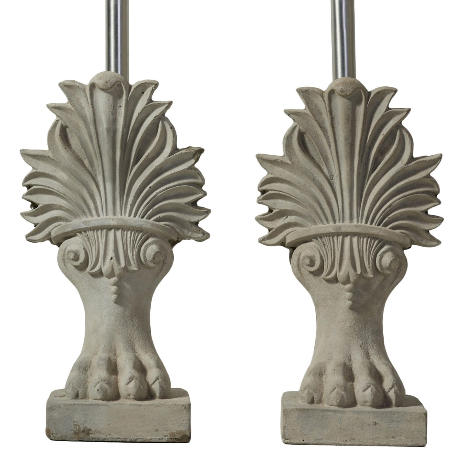 Pair of Cast Stone Relief Anthemion Paw Lamps, 20th/21st c., Each- H.- 20 in., W.- 8 in., D.- 5 7/8 (1 of 4)