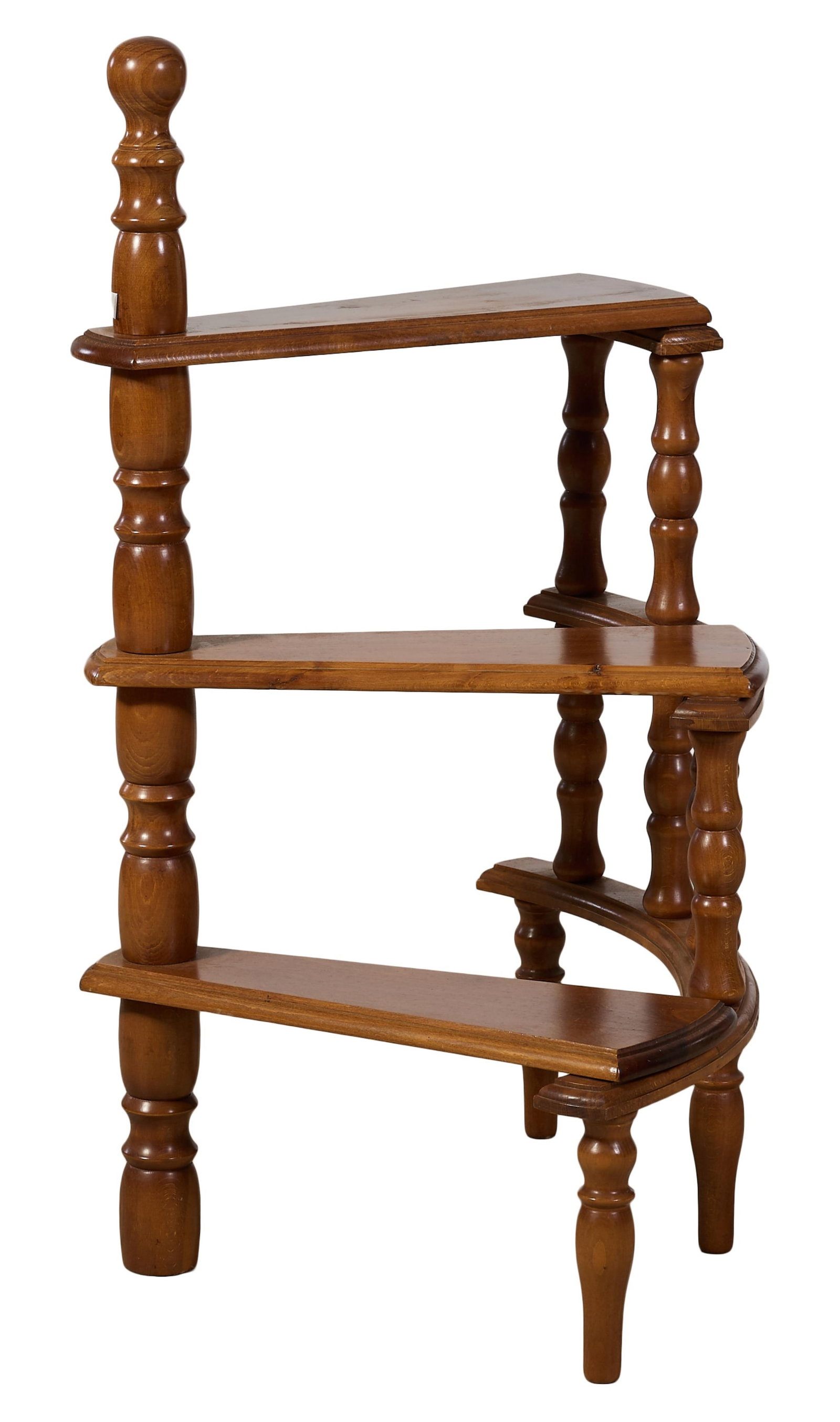 French Louis XVI Style Bibliotheque Steps, 20th c., H.- 36 1/2 in., W.- 21 in., D.- 26 in.: French Louis XVI Style Bibliotheque Steps, 20th c., finialed turned standard with three trapezoidal steps resting on curved molded stays with turned supports, toupie feet, H.- 36 1/2 in., W.- 21 in., 