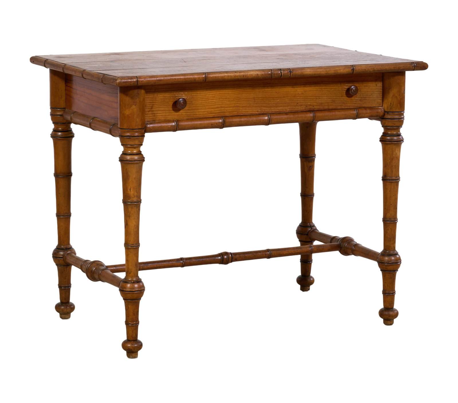 French Faux Bamboo Pine Writing Desk, late 19th c., H.- 29 1/4 in., W.- 36 1/2 in., D.- 23 1/2 in. (1 of 1)