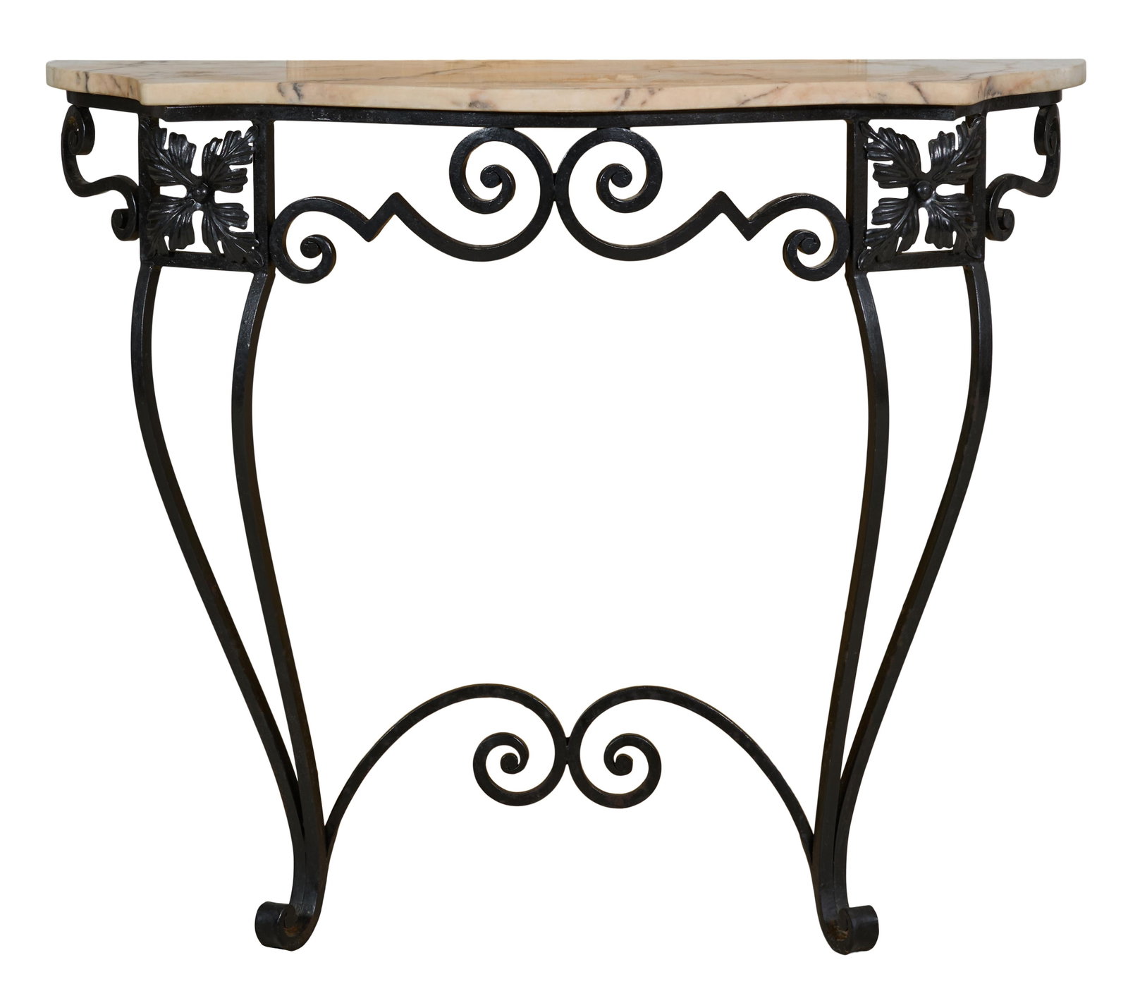French Parisian Marble and Polychromed Iron Garden Console, early 20th c., H.- 32 1/2 in., W.- 37 (1 of 2)