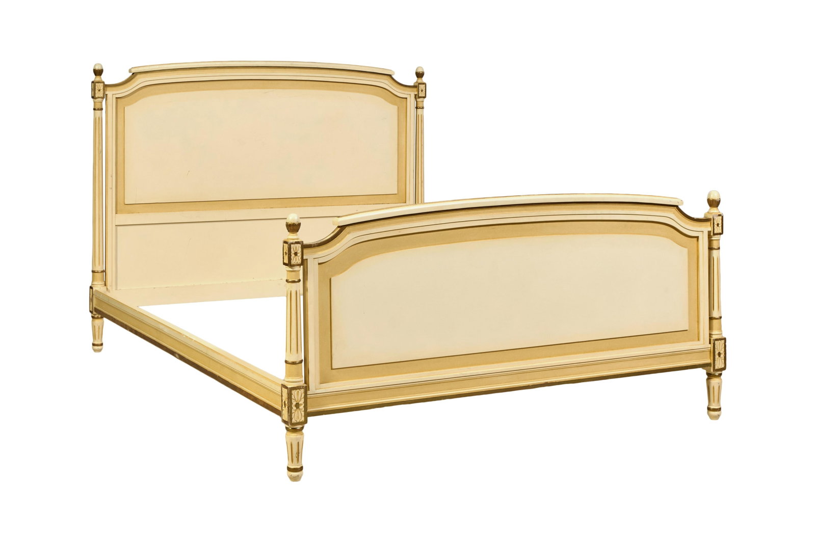 French Louis XVI Style Creme Peinte Bed, mid 20th c., H.- 44 1/2 in., W.- 56 in., L- 75 in. (1 of 2)