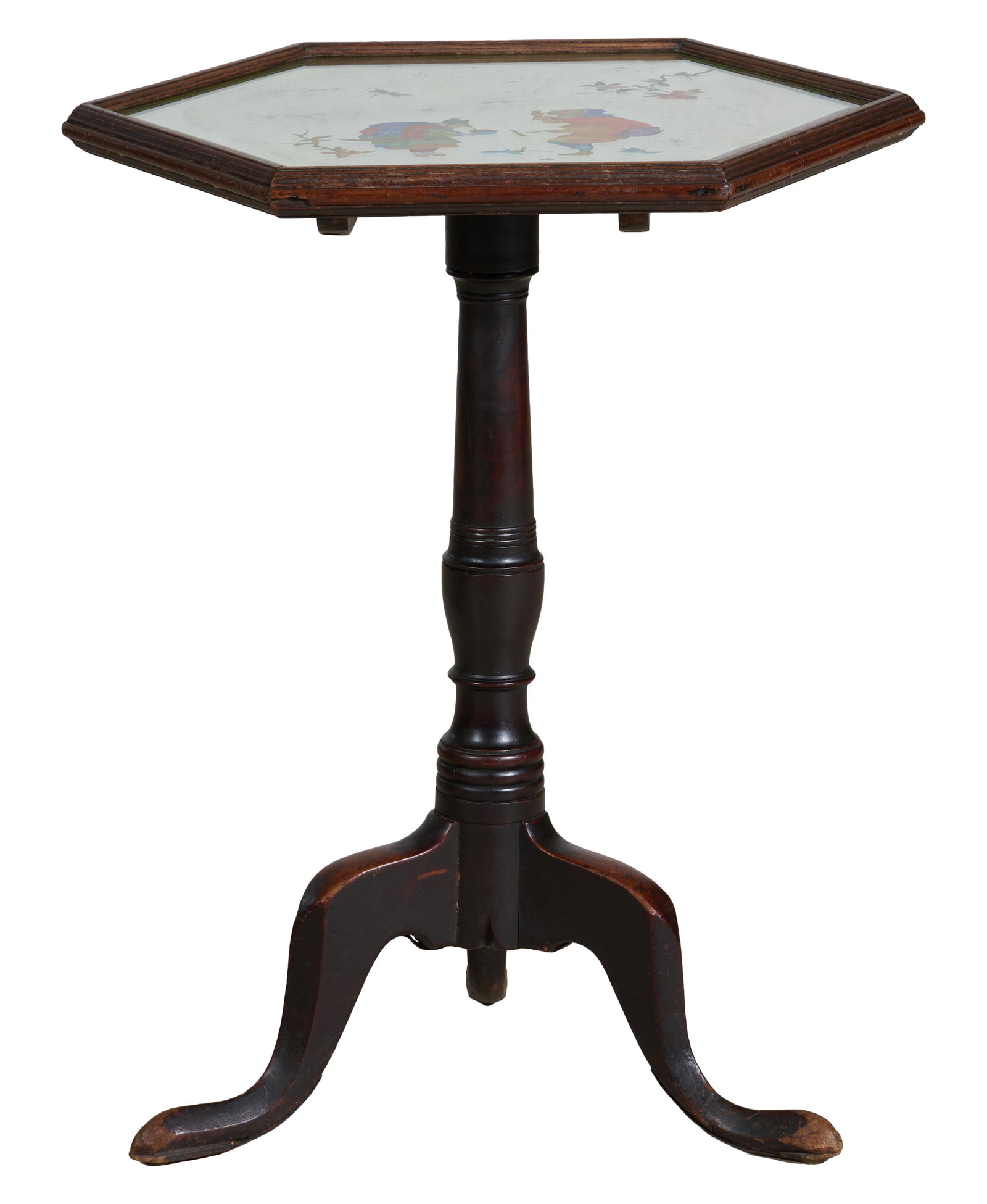 English Georgian Style Verre Eglomise Walnut Tilt Top Tea Table, late 18th/early 19th c., H.- 29 (1 of 2)