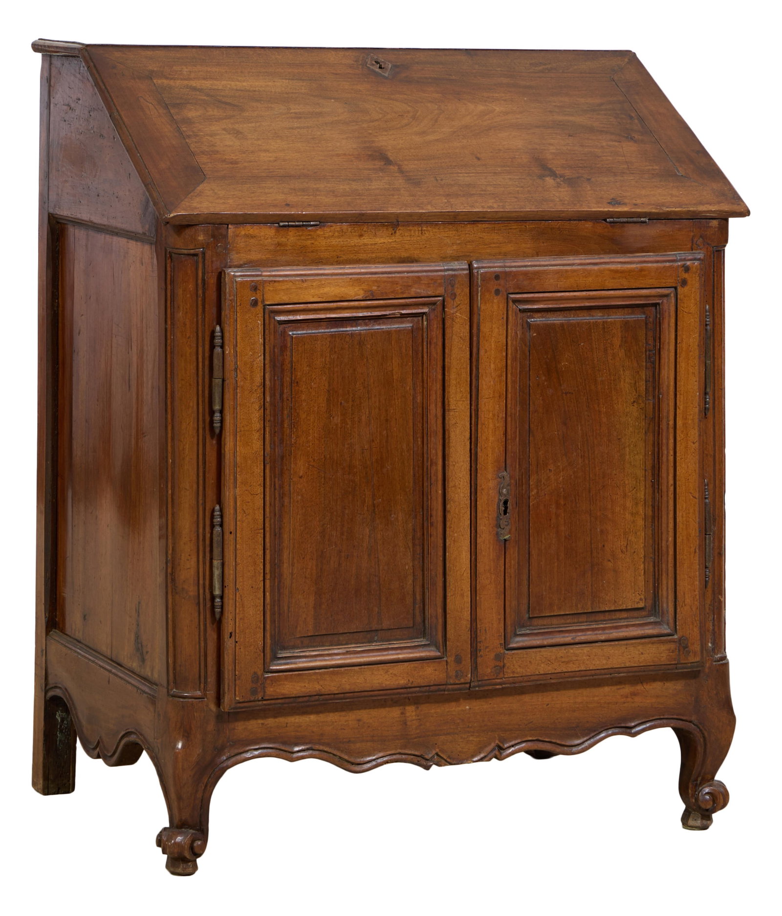French Louis XV Style Walnut Fall Front Desk, mid 19th c., H.- 39 3/4 in., W.- 32 1/2 in., D.- 20 (1 of 2)