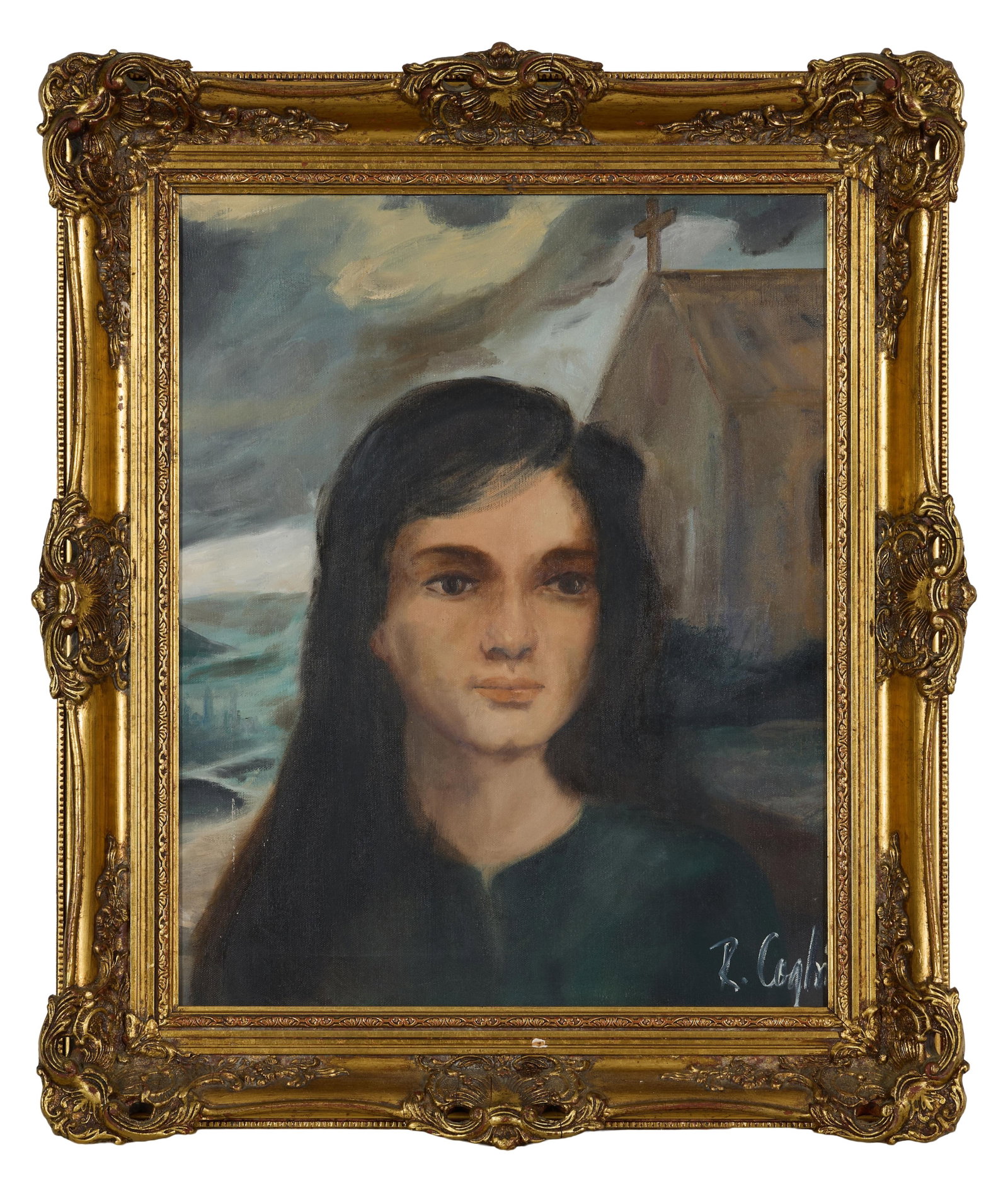 Robert G. Coghill (American/Texas, b. 1946), "Portrait of a Young Woman," 1964, H.- 20 in., W.- 16: Robert G. Coghill (American/Texas, b. 1946), "Portrait of a Young Woman," 1964, oil on canvas, signed lower right, artist and date further inscribed on a Dallas art award ribbon affixed to the frame b