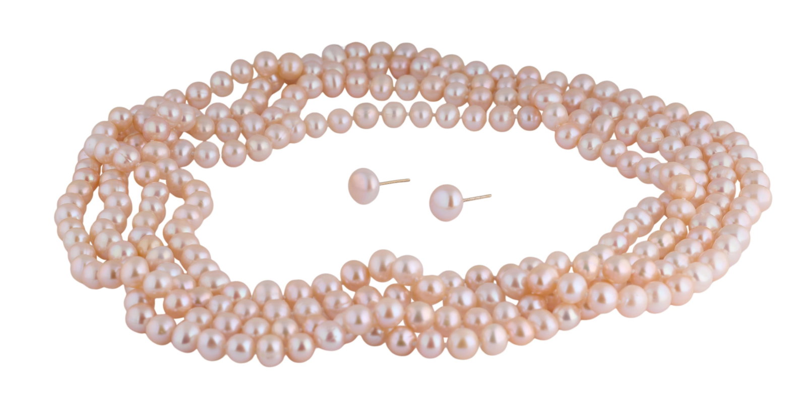 Three-Piece Set of Pink Freshwater Pearls, Strand- L.- 78 in. (3 Pcs.): Three-Piece Set of Pink Freshwater Pearls, consisting of a rope length strand and a pair of stud earrings, Strand- L.- 78 in. (3 Pcs.) Please Note: All assessments of gemstone weight, color, and/or cl