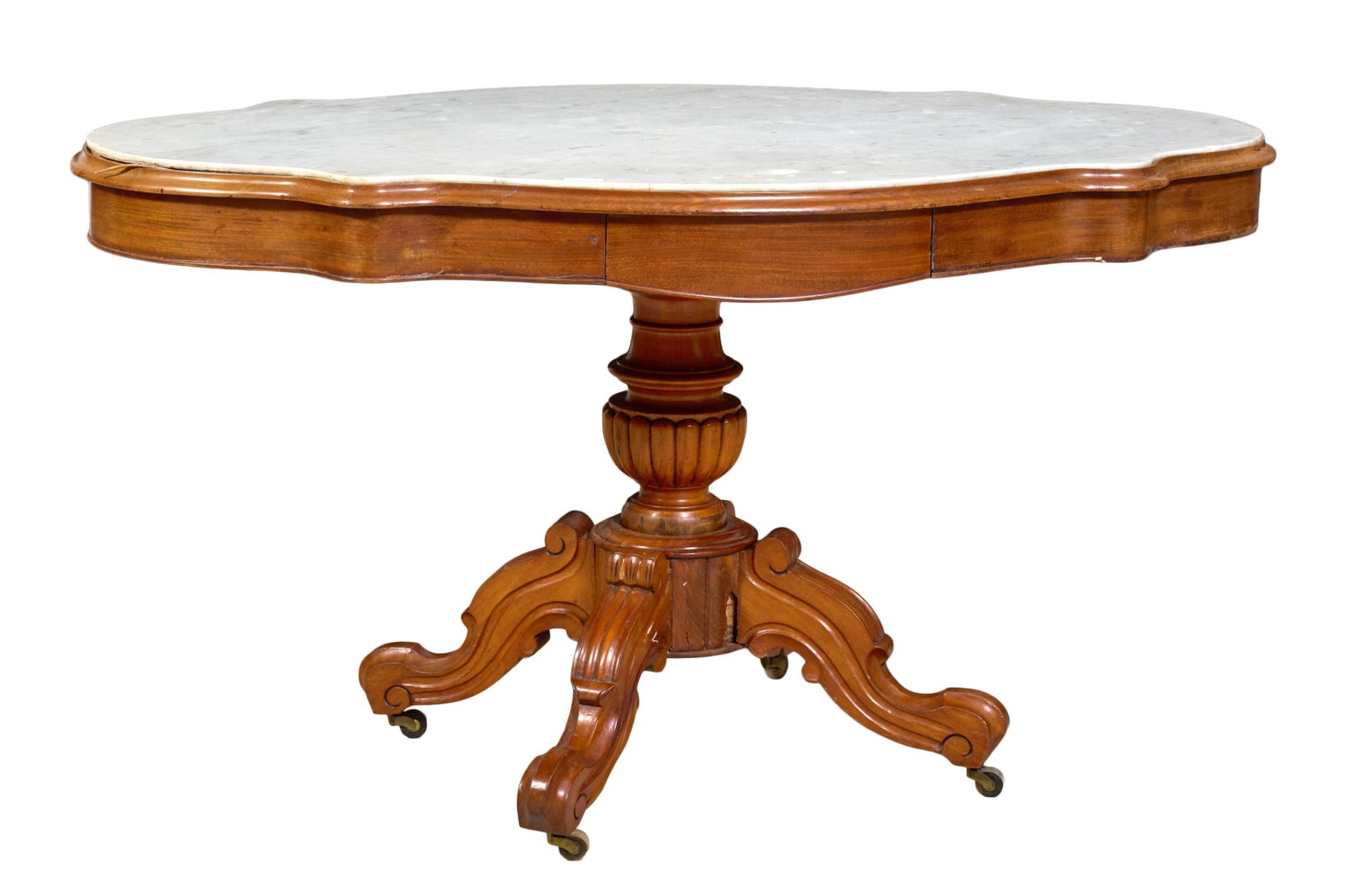 French Napoleon III Turtle Top Center Table, late 19th c., H.- 27 1/2 in., W.- 51 in., D.- 31 1/2 (1 of 3)