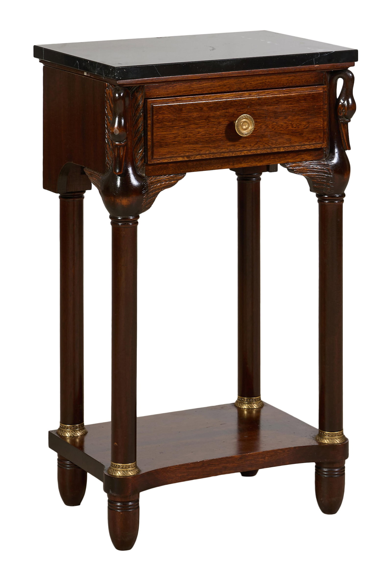 French Empire Style Marble Top Nightstand, 20th c., H.- 29 1/2 in., W.- 17 in., D.- 12 in. (1 of 3)