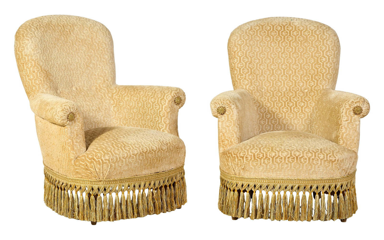 Pair of French Napoleon III Bergeres, late 19th c., Each- H.- 35 in., W.- 29 1/2 in., D.- 28 in. (2 (1 of 1)