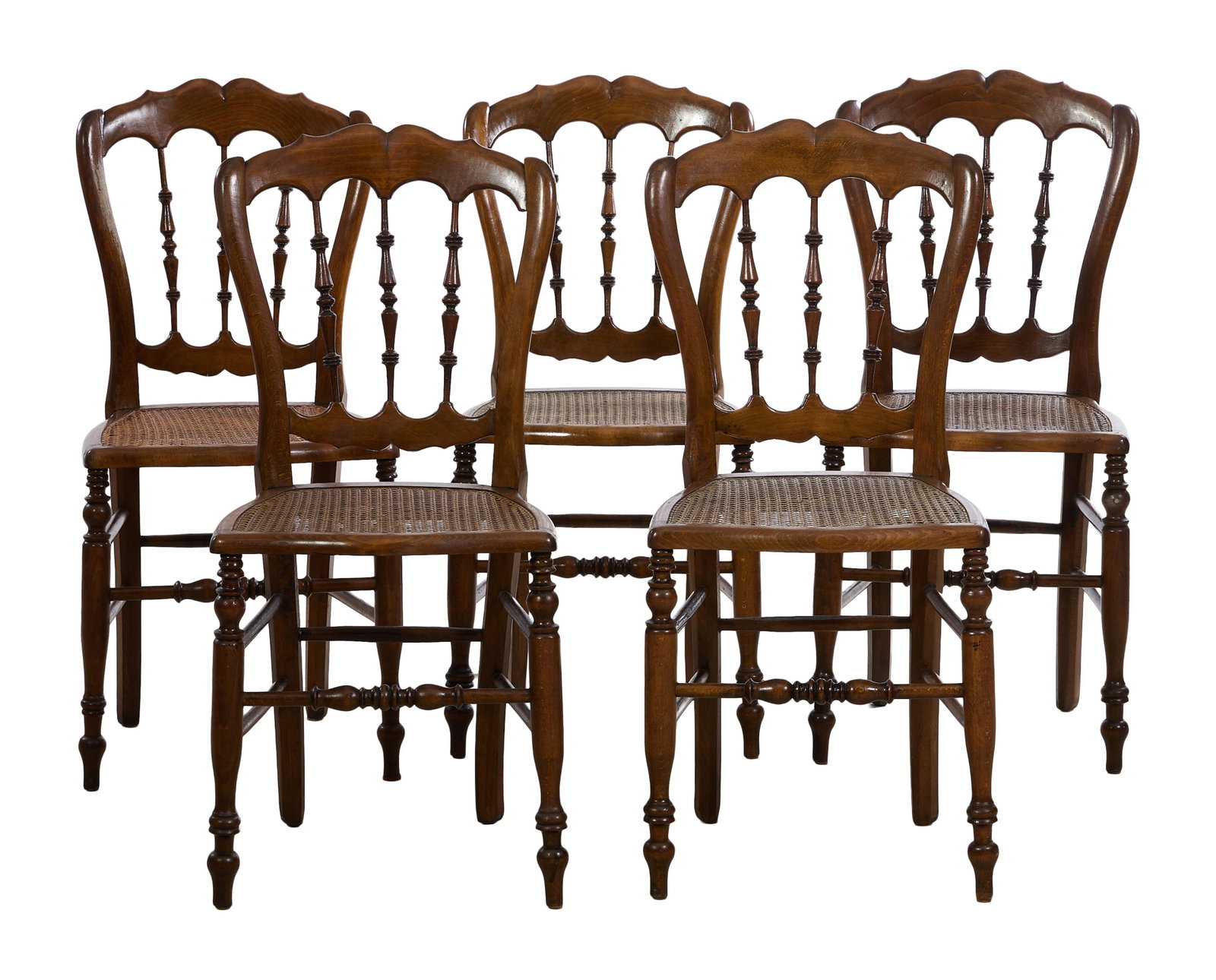 Set of Five French Louis Philippe Beech Ballroom Chairs, mid 19th c., Each- H.- 34 7/8 in., W.- 16 (1 of 2)