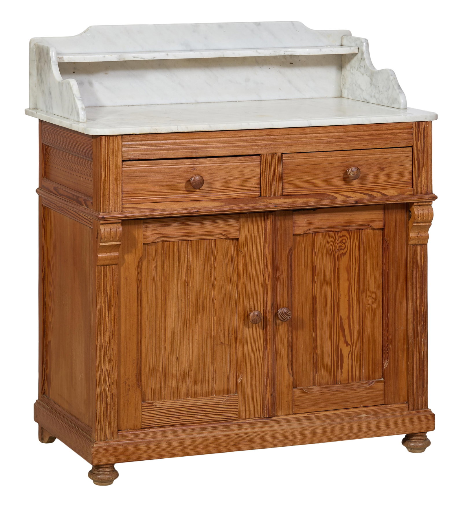 French Provincial Marble Top Pine Washstand, late 19th c., H.- 40 in., W.- 35 1/2 in., D.- 19 3/4 (1 of 2)