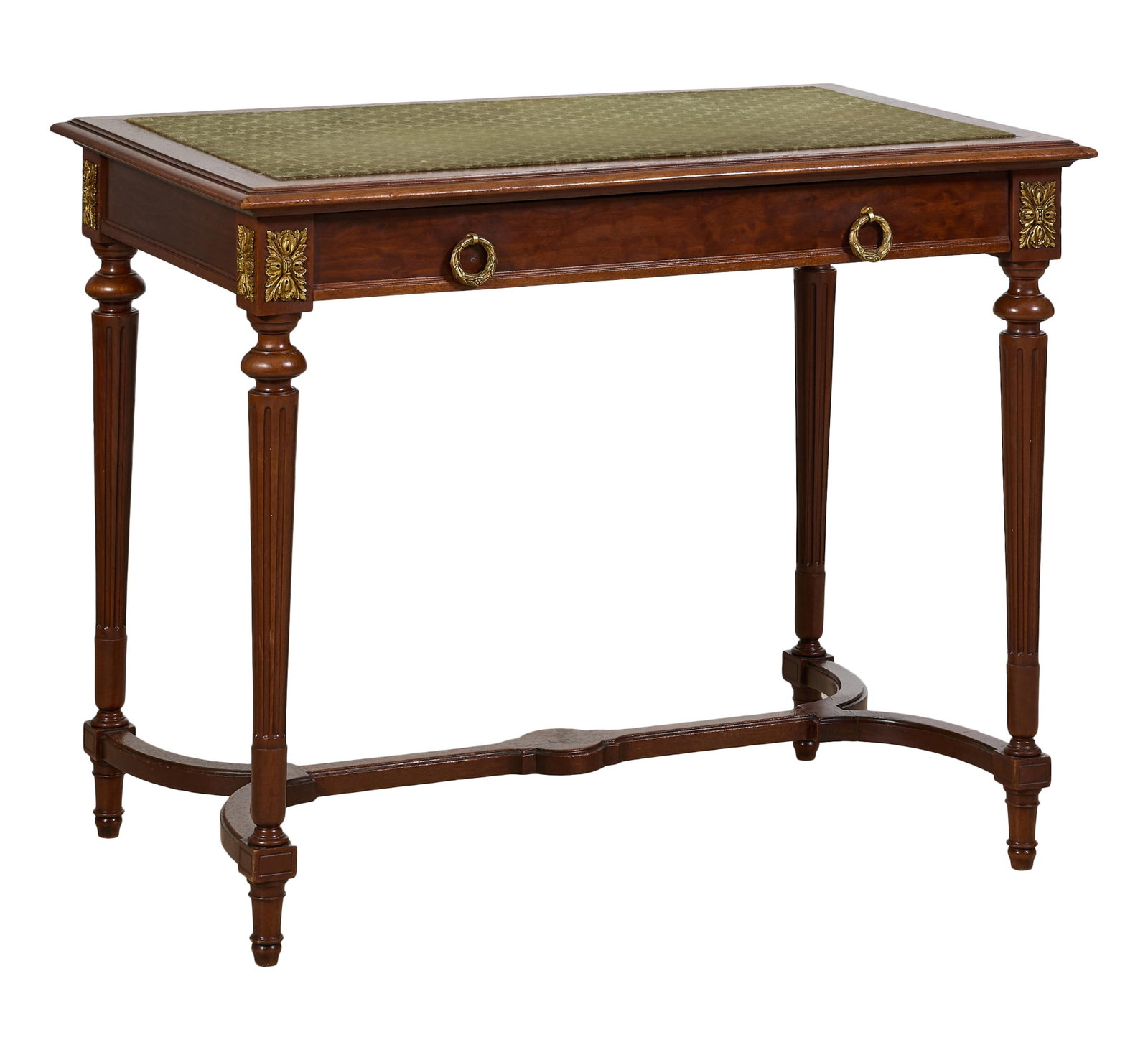 French Louis XVI Style Walnut Writing Table, mid 20th c., H.- 30 in., W.- 38 1/4 in., D.- 23 1/2 in. (1 of 2)