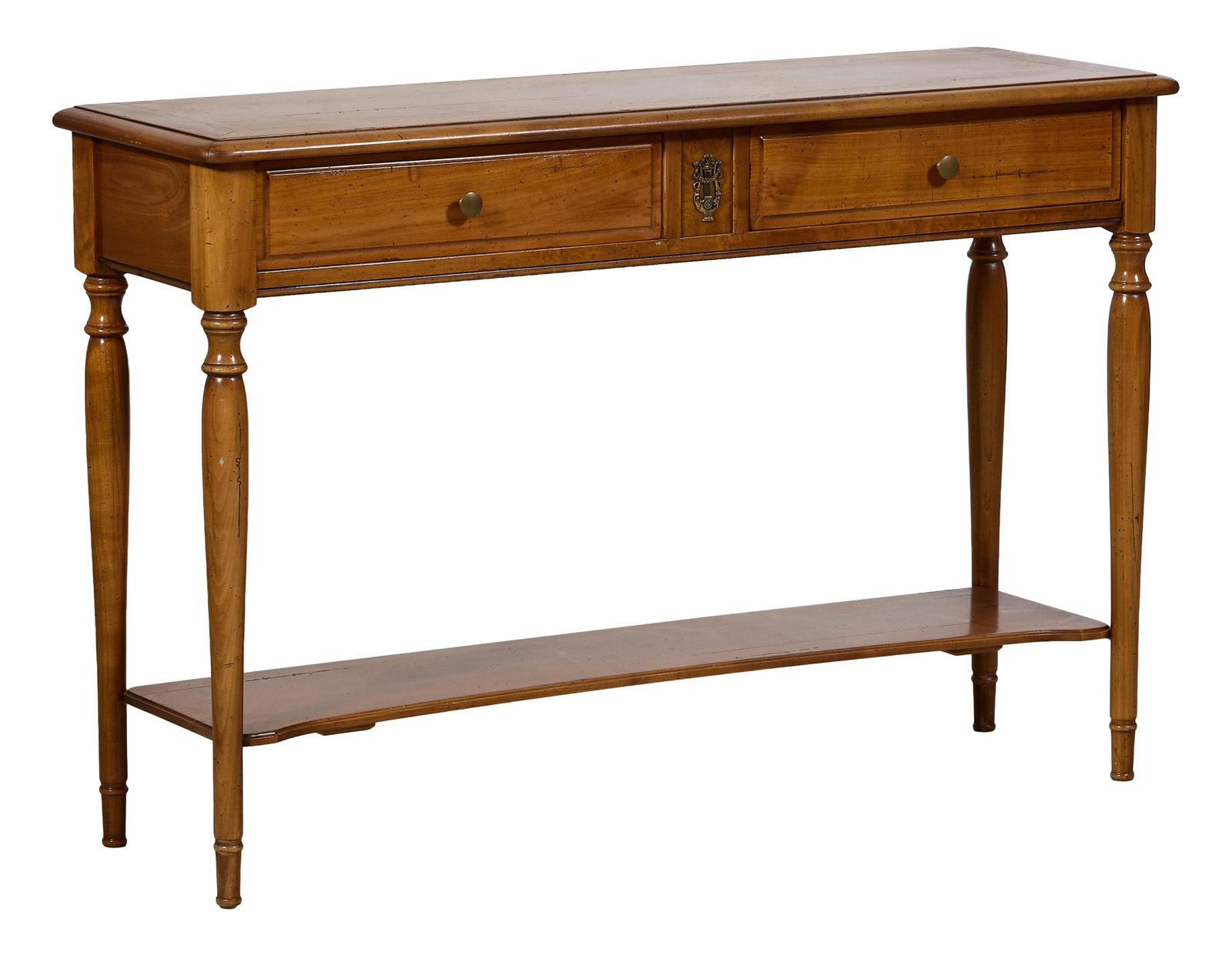 French Louis Philippe Inspired Inlaid Cherry Console, late 20th c., H.- 29 1/2 in., W.- 44 1/2 in., (1 of 1)
