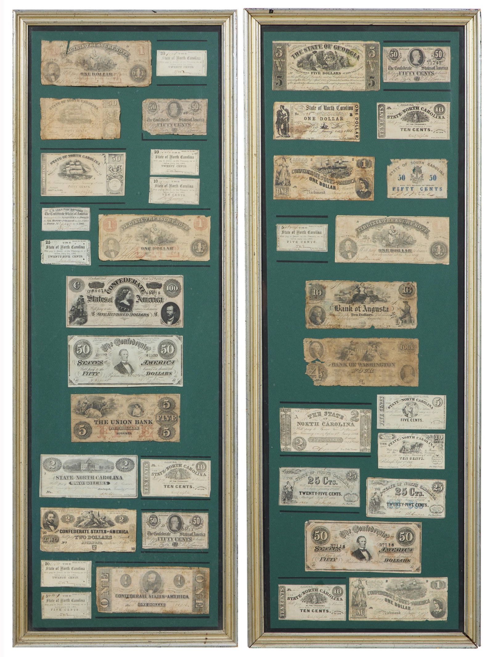 Collection of Civil War Confederate Paper Currency from the Carolinas, Virginia and Georgia, Each- (1 of 7)