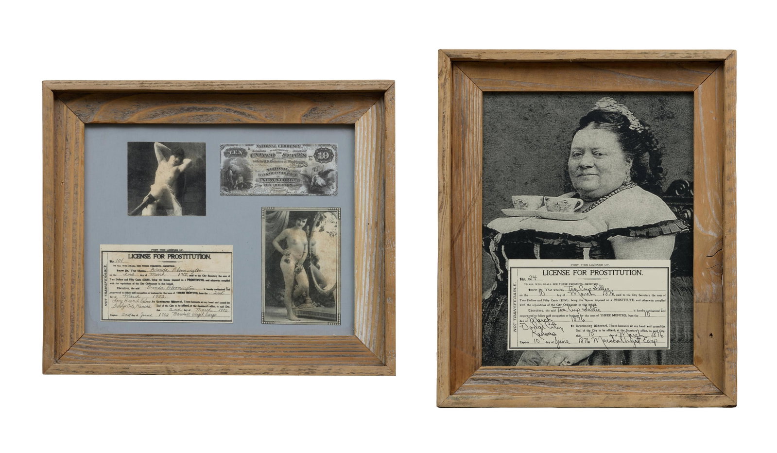 Two Copies of 19th Century Licenses for Prostitution, Each Sight- H.- 13 3/8 in., W.- 10 3/8 in., (1 of 7)