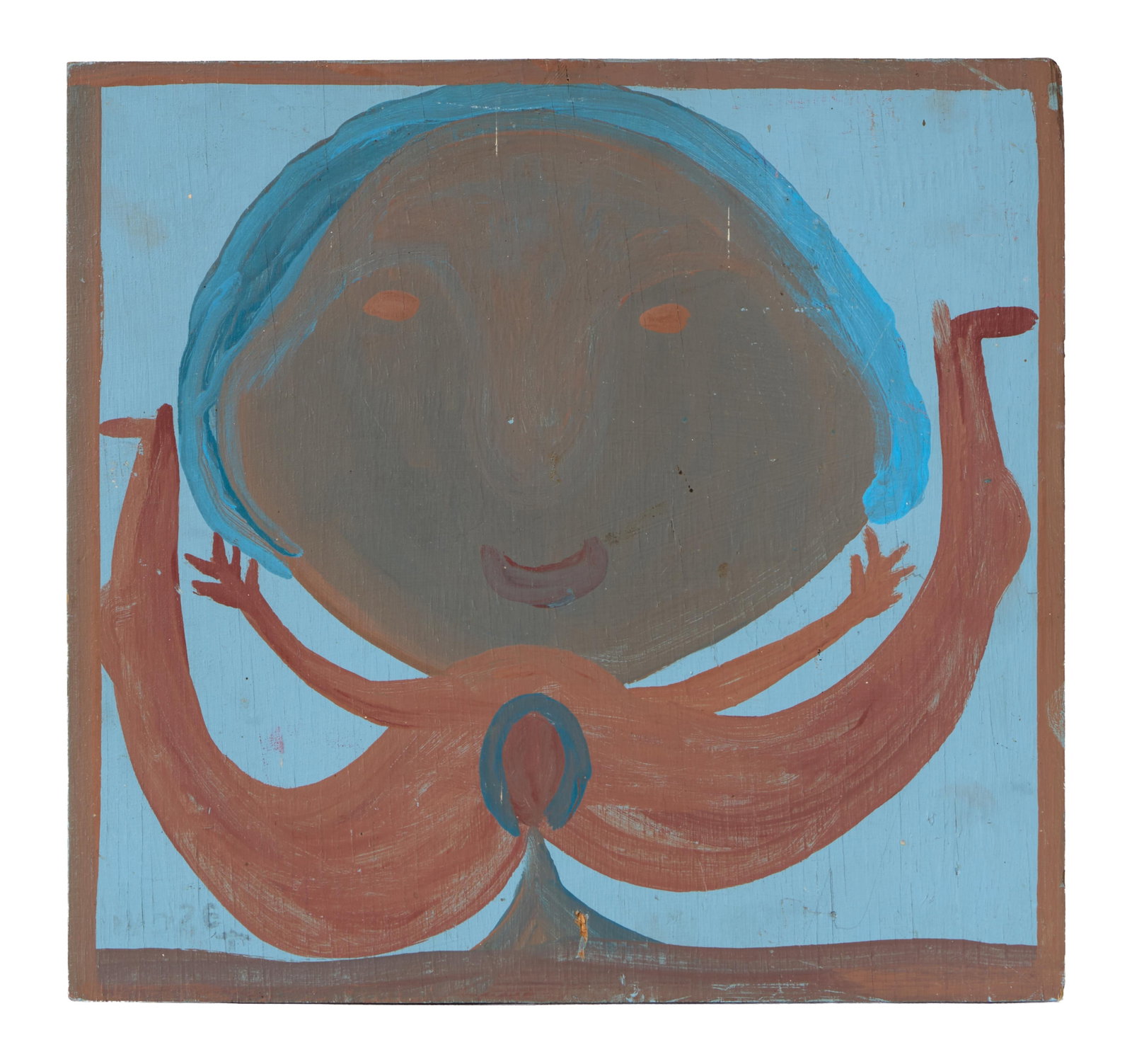 Mose Ernest Tolliver (American/Alabama, 1920-2006), "Horse Lady," H.- 14 in., W.- 14 1/2 in.: Mose Ernest Tolliver (American/Alabama, 1920-2006), "Horse Lady," house paint on wood panel, faintly signed lower left, titled en verso, unframed, H.- 14 in., W.- 14 1/2 in. Provenance: Brunk Auctions