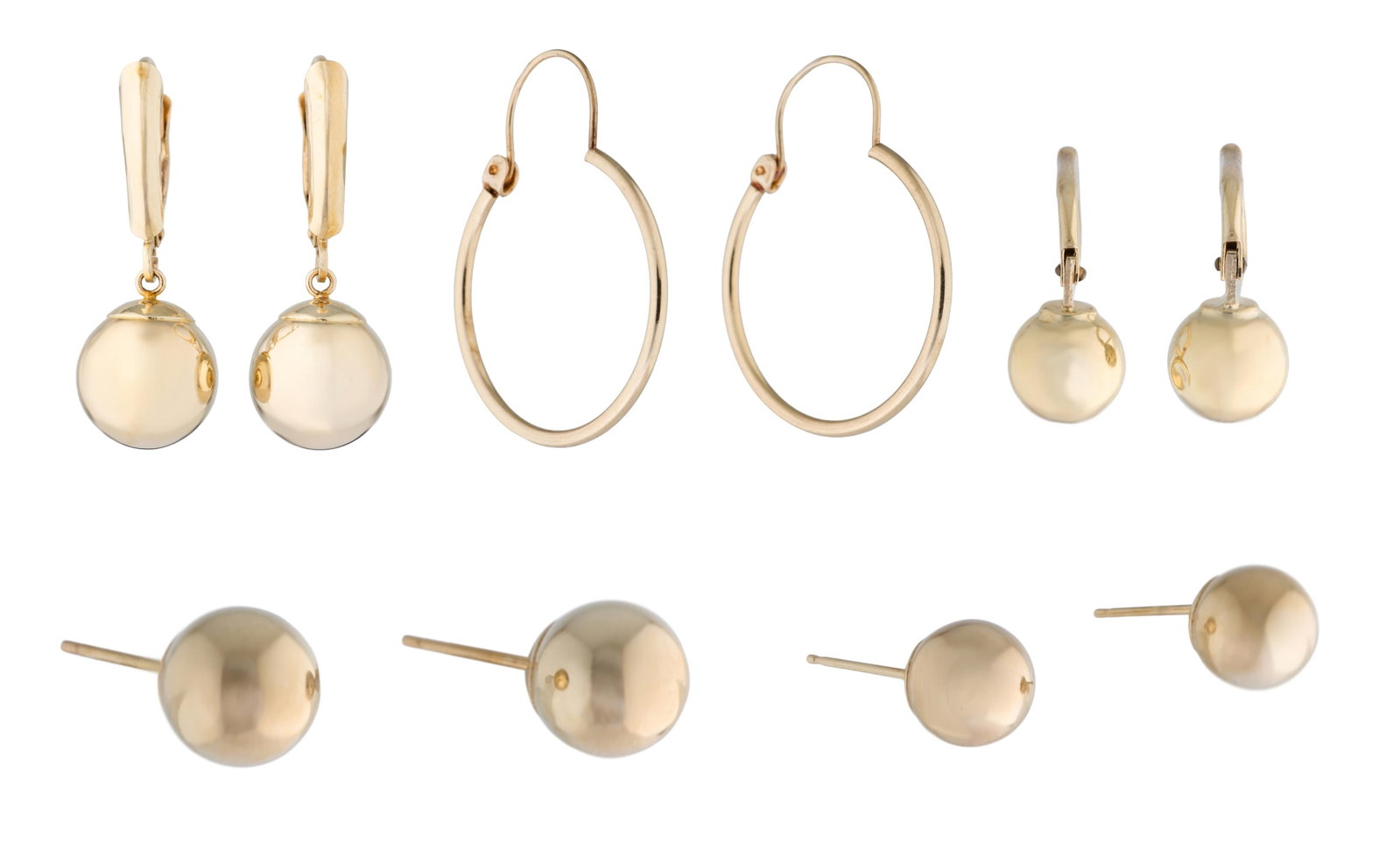 Five Pairs of 14K Yellow Gold Earrings, App. Total Wt.- 4.9 grams; Largest- H.- 1 in., W.- 7/8 in. (1 of 6)