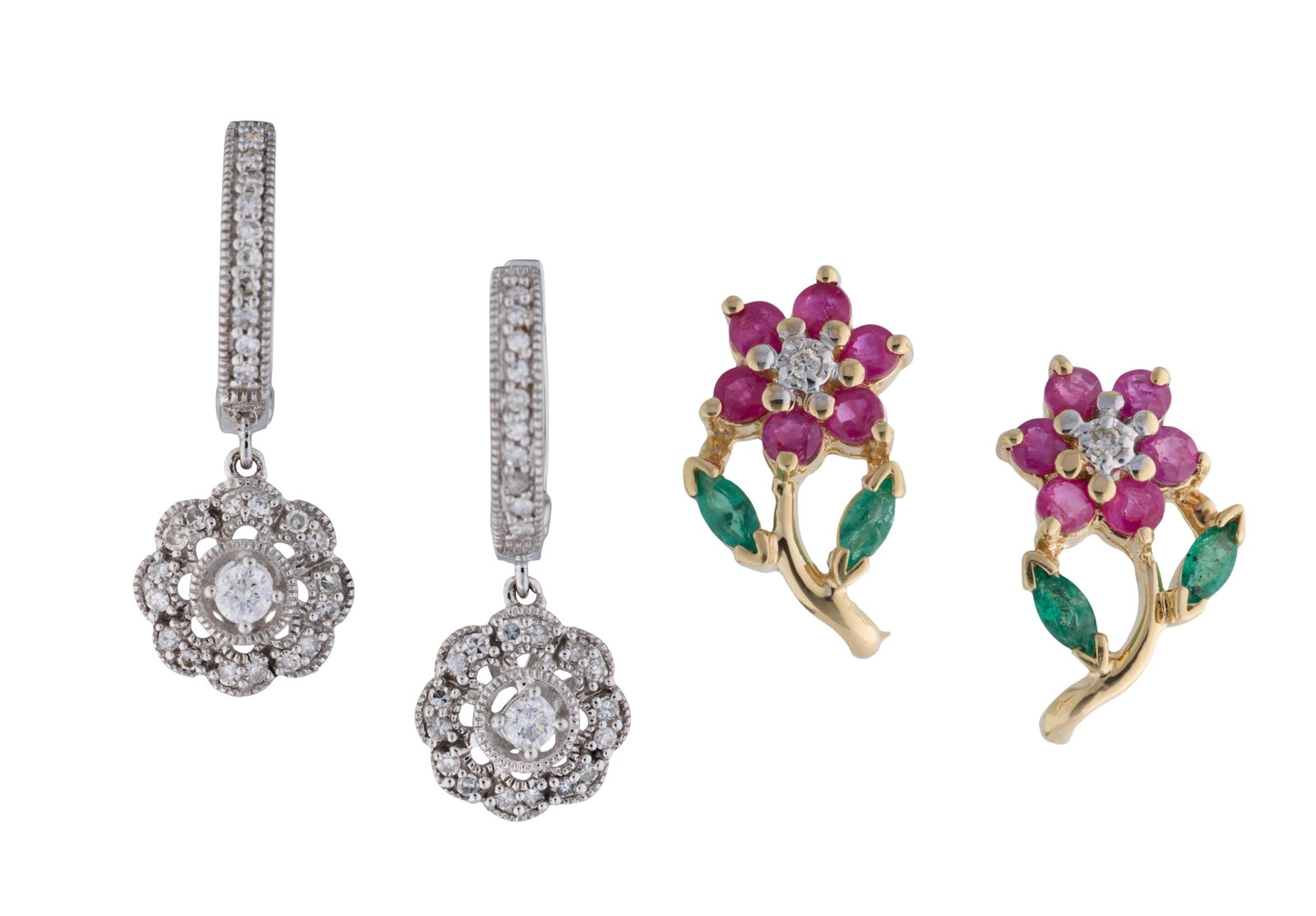 Two Pairs of 14K Gold Floriform Earrings, App. Total Wt.- 5.5 grams; Larger- H.- 7/8 in., W.- 3/8 (1 of 3)