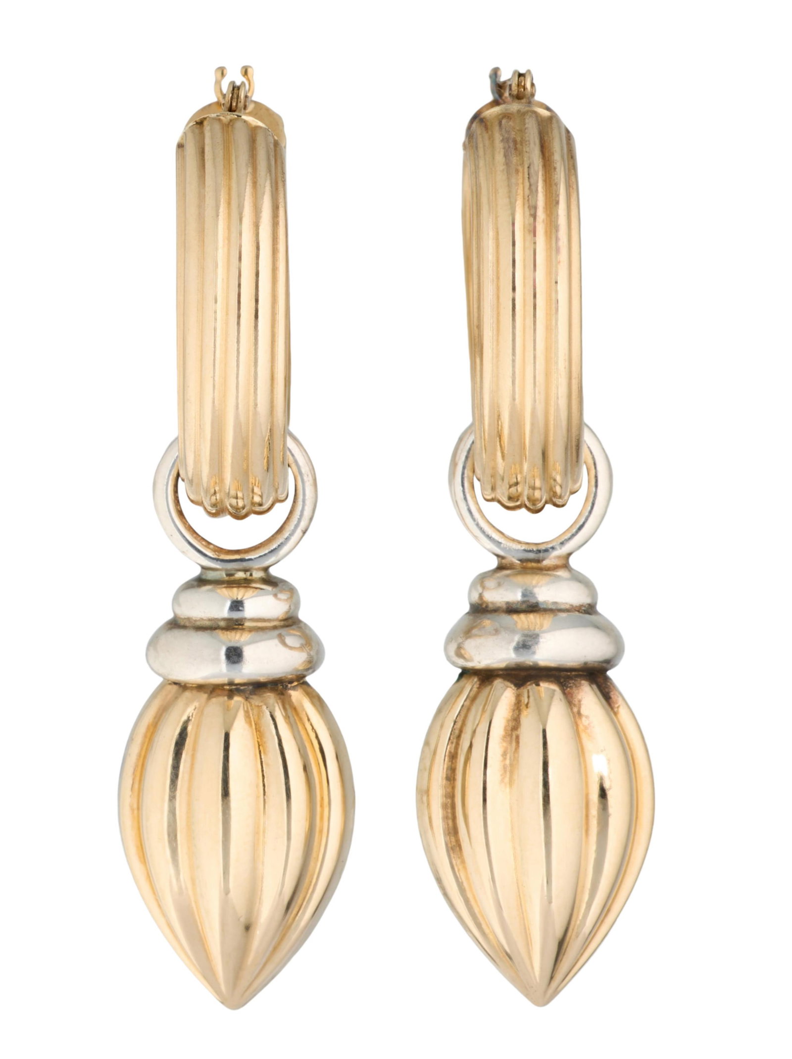 Pair of Two-Tone Gold Drop Earrings, App. Total Wt.- 9.3 grams; Each- H.- 1 5/8 in., W.- 3/8 in. (2 (1 of 1)