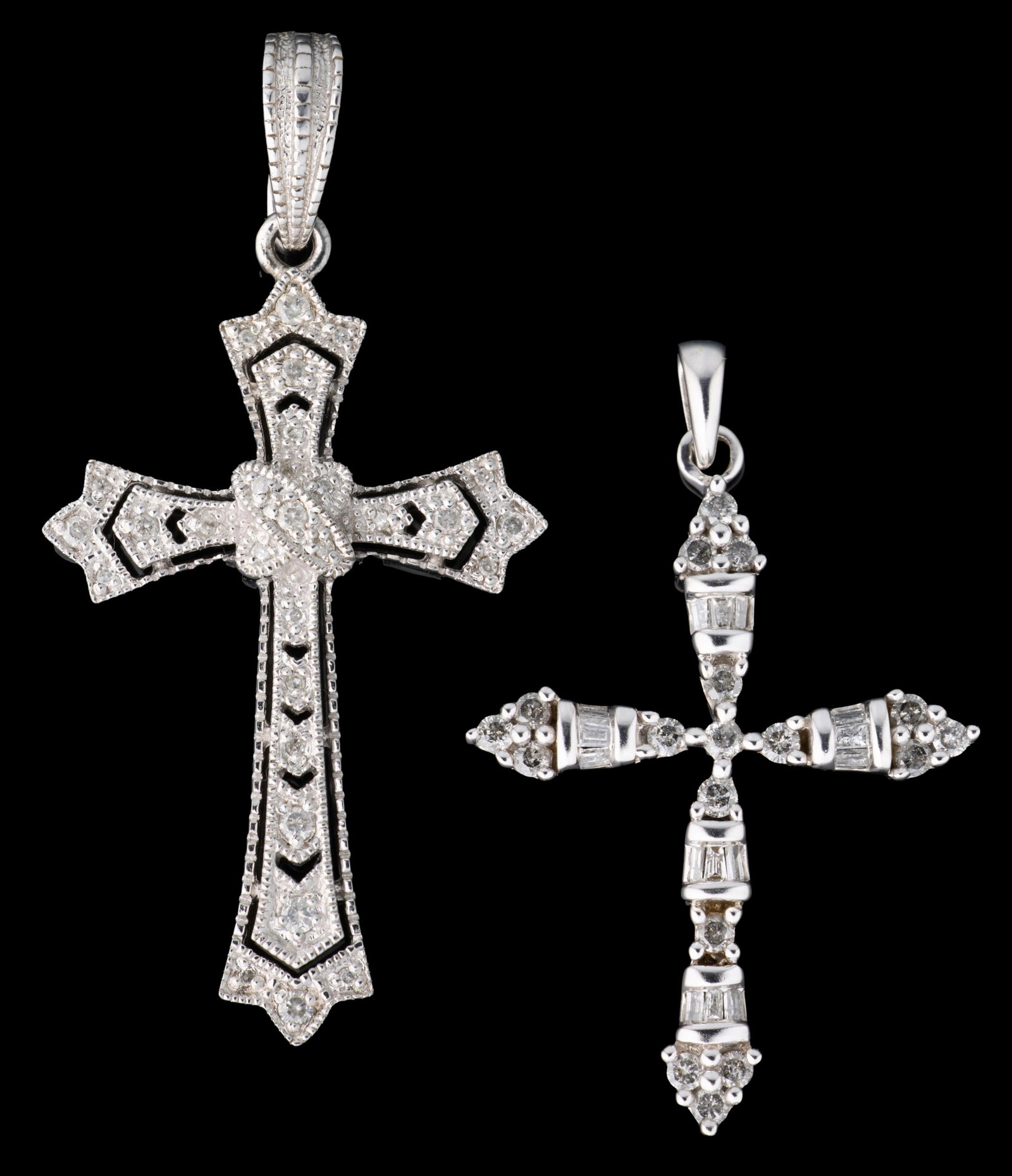 Two Diamond Cross Pendants, App. Total Diamond Wt.- 1.09 carats; App. Total Wt.- 8.5 grams; Larger- (1 of 5)