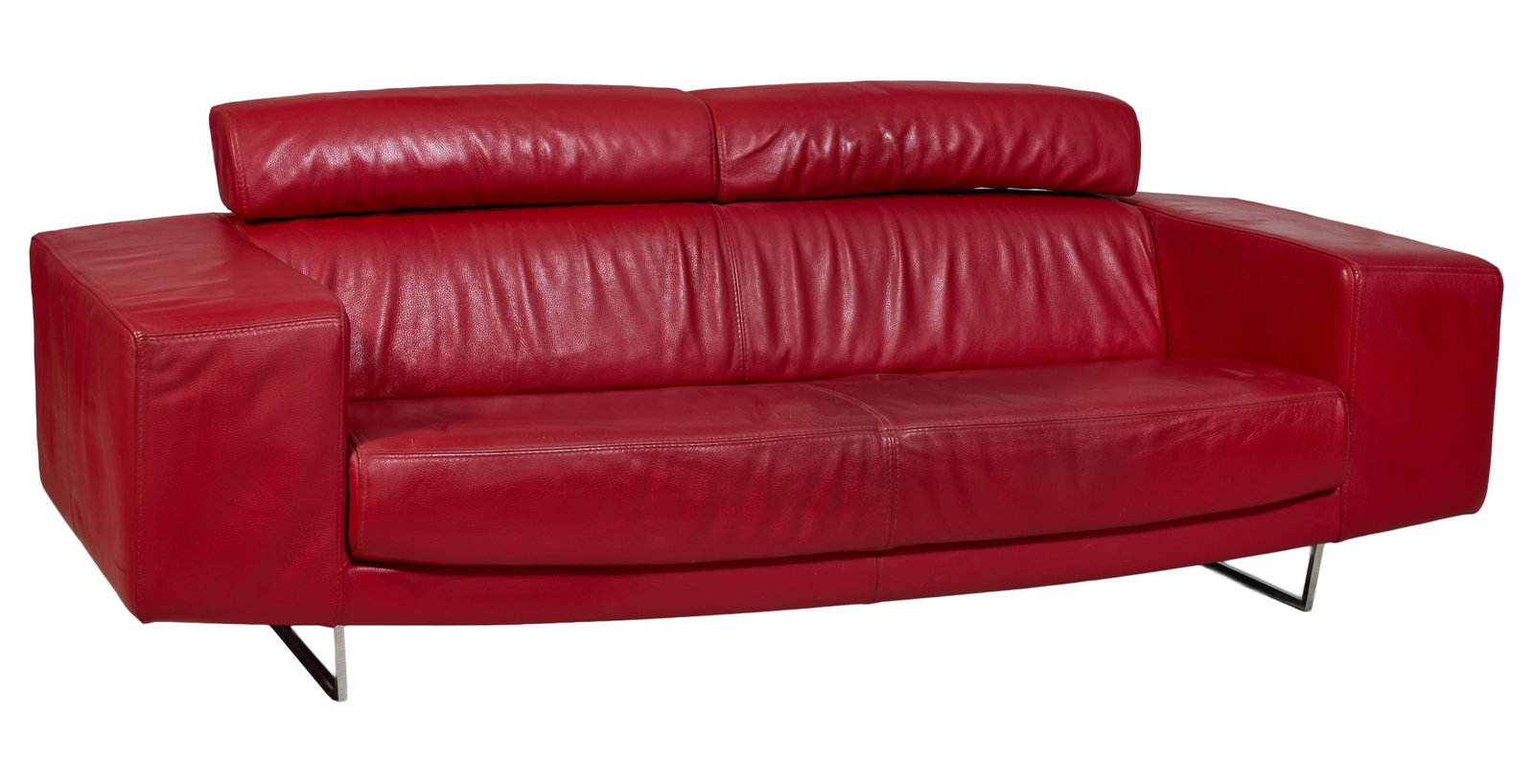Contemporary Red Leather Sofa, late 20th c., H.- 30 in., W.- 86 in., D.- 34 in. (1 of 1)