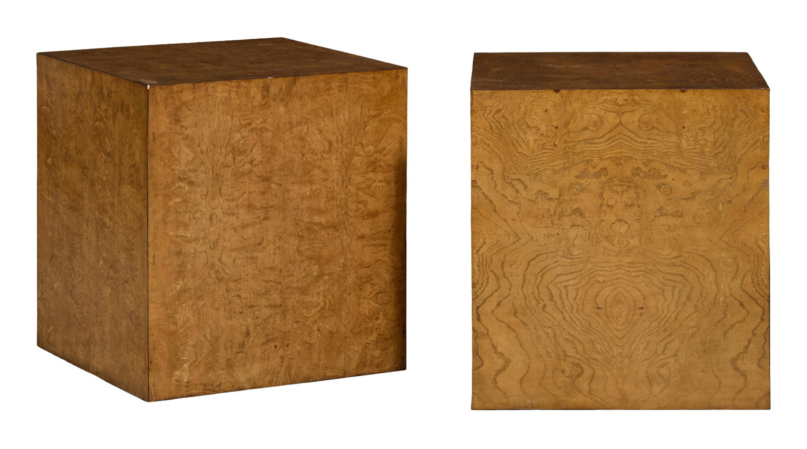 Pair of Contemporary Wood Grain Cube End Tables, 21st. c., H.- 26 in., W.- 24 in., D.- 24 in. (2 (1 of 1)