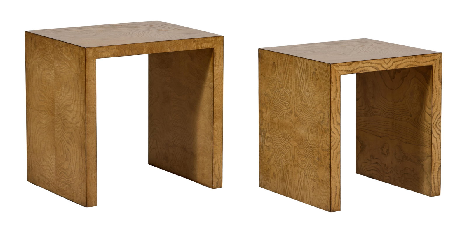 Pair of Nesting Wood Grain Side Tables, 21st c., Larger- H.- 22 1/2 in., W.- 22 1/4 in., D.- 18 1/4 (1 of 2)