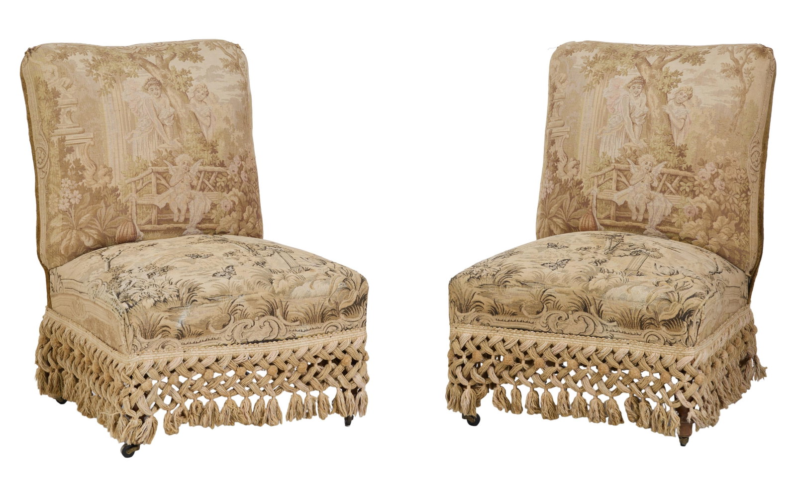 Pair of Napoleon III Passementerie Slipper Chairs, late 19th c., Each- H.- 31 in., W.- 23 in., D.- (1 of 4)