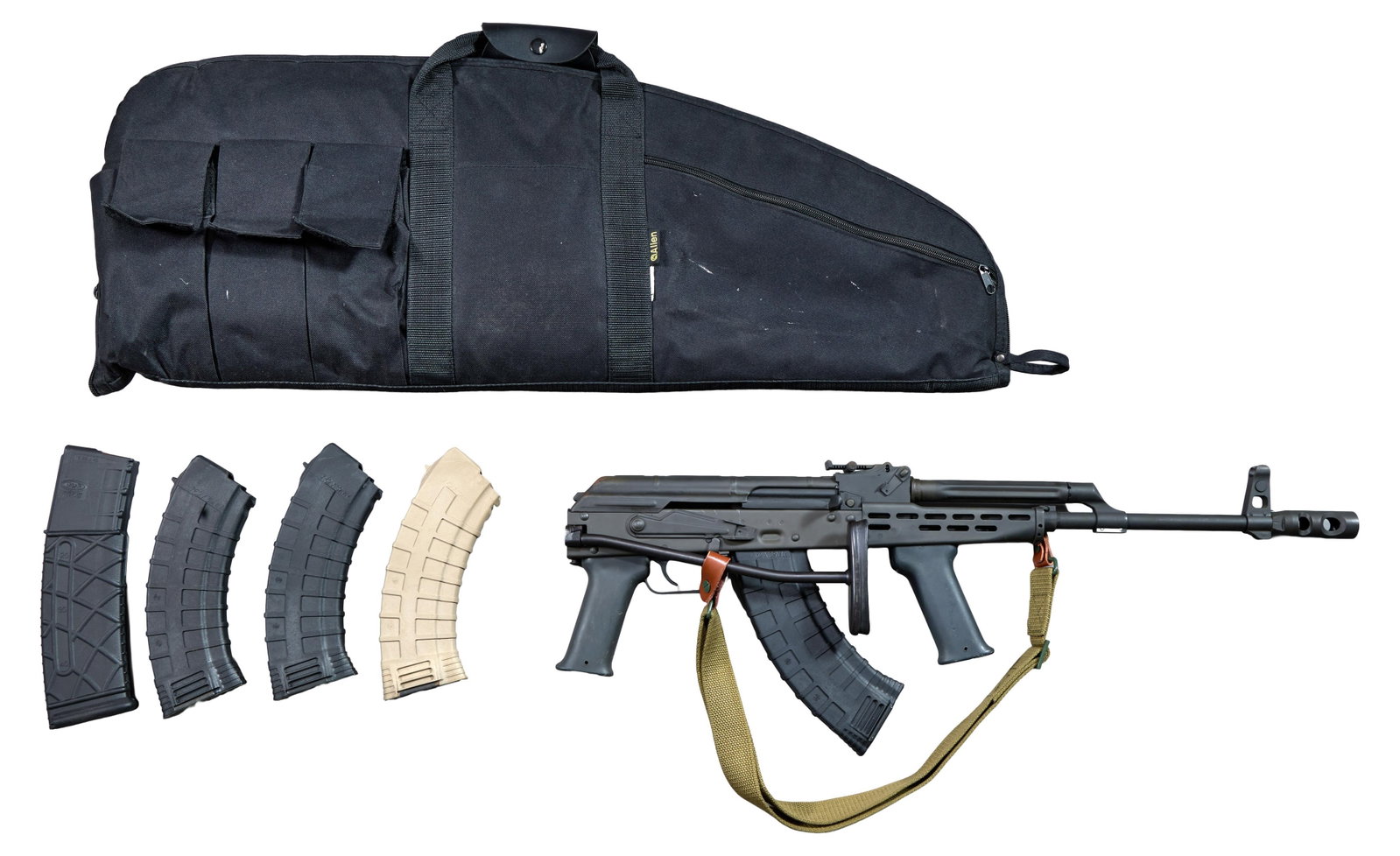 Hungarian FEG AMD-65 7.62 x 39mm Rifle, L.- Barrel- 16 in., Overall- 28 in.: Hungarian FEG AMD-65 7.62 x 39mm Rifle, serial #AE0661H, with folding stock & sling, 16 inch barrel and18 1/2 inch with flash suppressor, open battle sights, 28 inch overall with stock folded, in blac