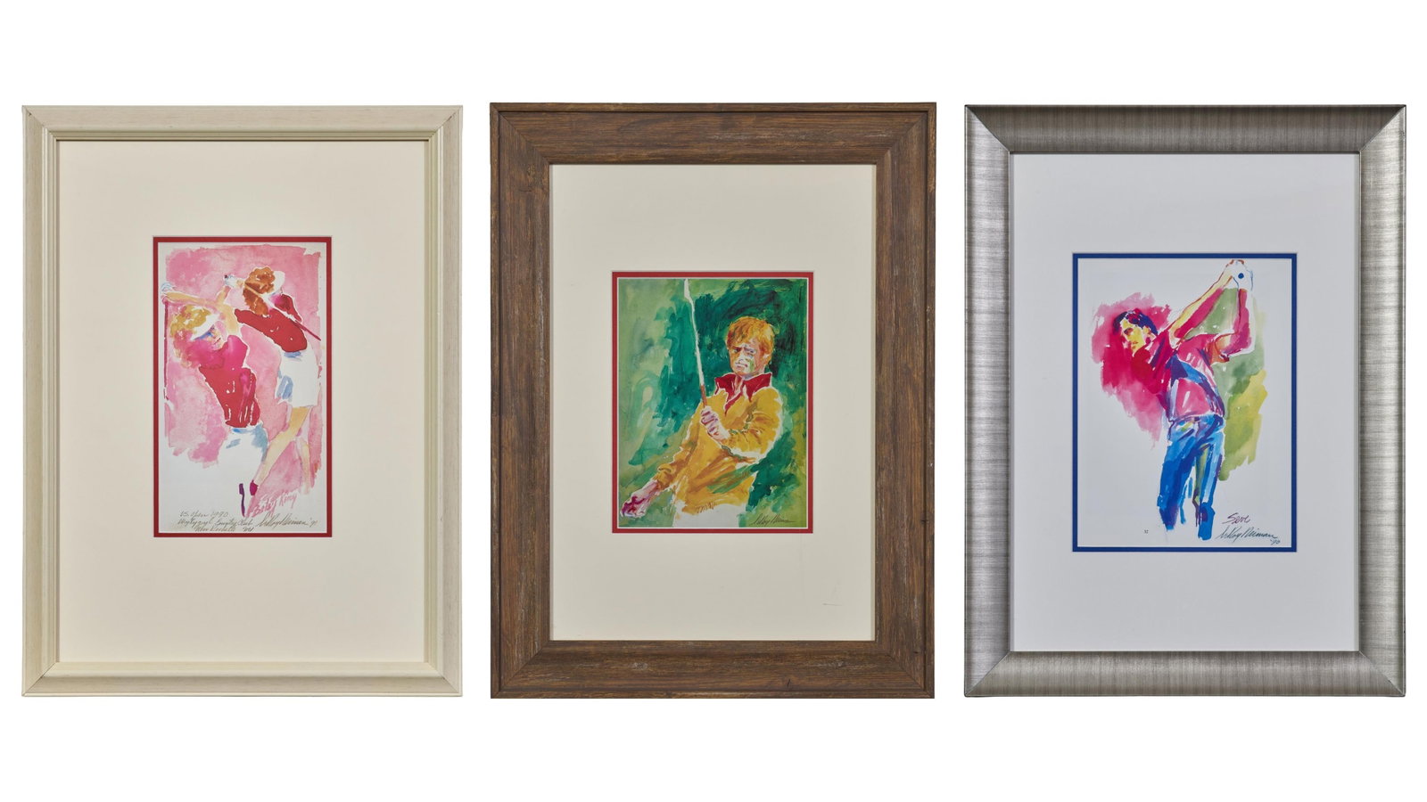 Leroy Neiman (American, 1921-2012), Three Golf Pros, Each Framed- H.- 23 1/2 in., W.- 17 5/8 in. (3: Leroy Neiman (American, 1921-2012), Three Golf Pros, including "Jack Nicklaus," "Seve Ballesteros," and "Betsy King," each lithograph on paper, each signed/inscribed in print, presented in different w