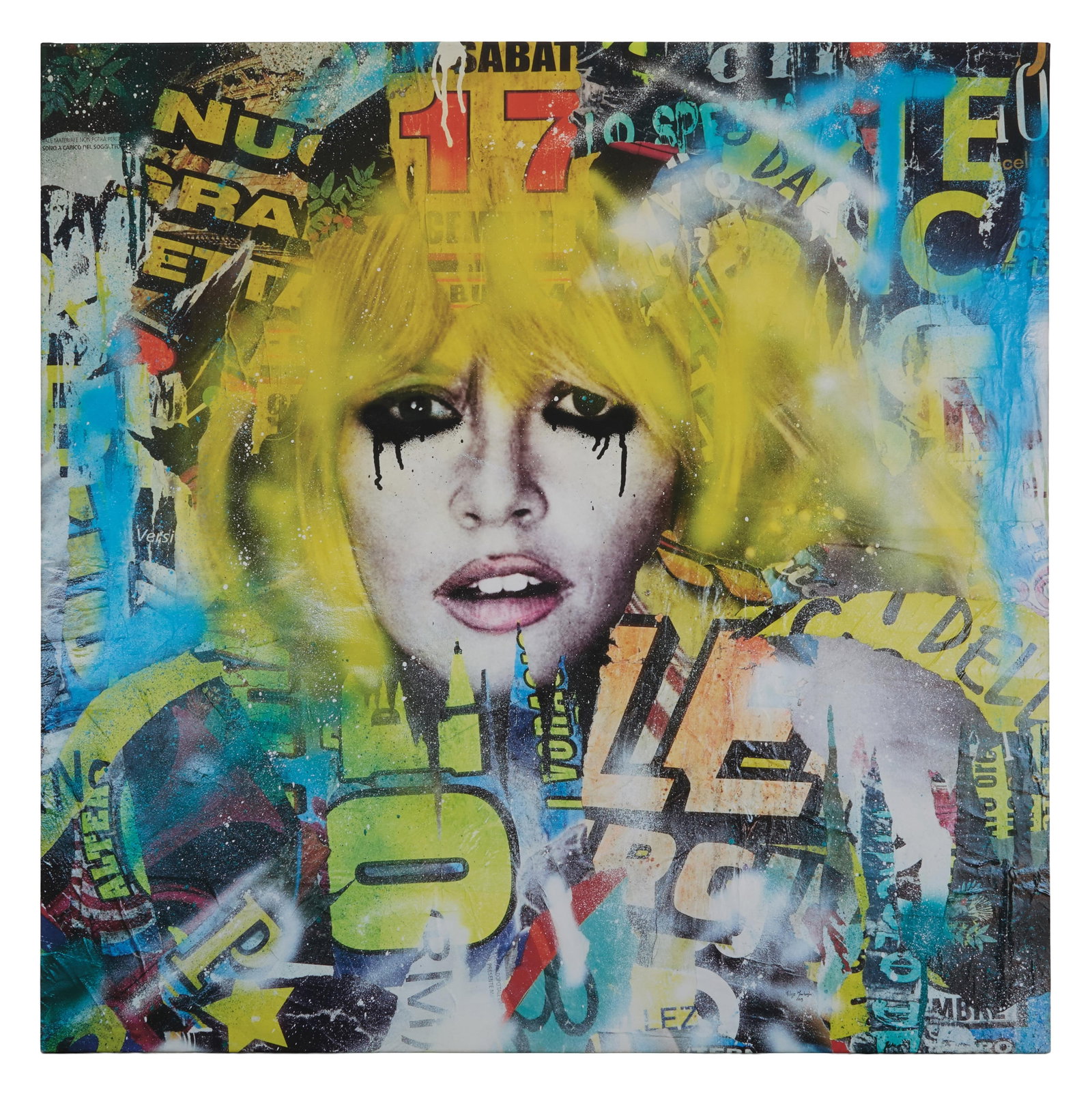Filippo Imbrighi (Italian, b. 1975), Cyndi Lauper- "On Thin Ice," 2019, H.- 56 1/4 in., W.- 56 1/4: Filippo Imbrighi (Italian, b. 1975), Cyndi Lauper- "On Thin Ice," 2019, giclee on canvas, signed in print, signed, titled, dated and numbered ed. 1/5 en verso, unframed, H.- 56 1/4 in., W.- 56 1/4 in.