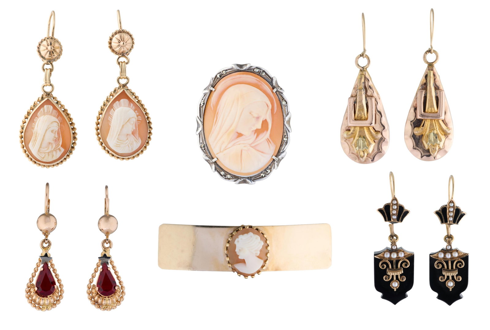Group of Victorian Jewelry, 19th c., App. Total Wt.- 30.3 grams; Largest- H.- 1 3/8 in., W.- 5/8 in. (1 of 7)