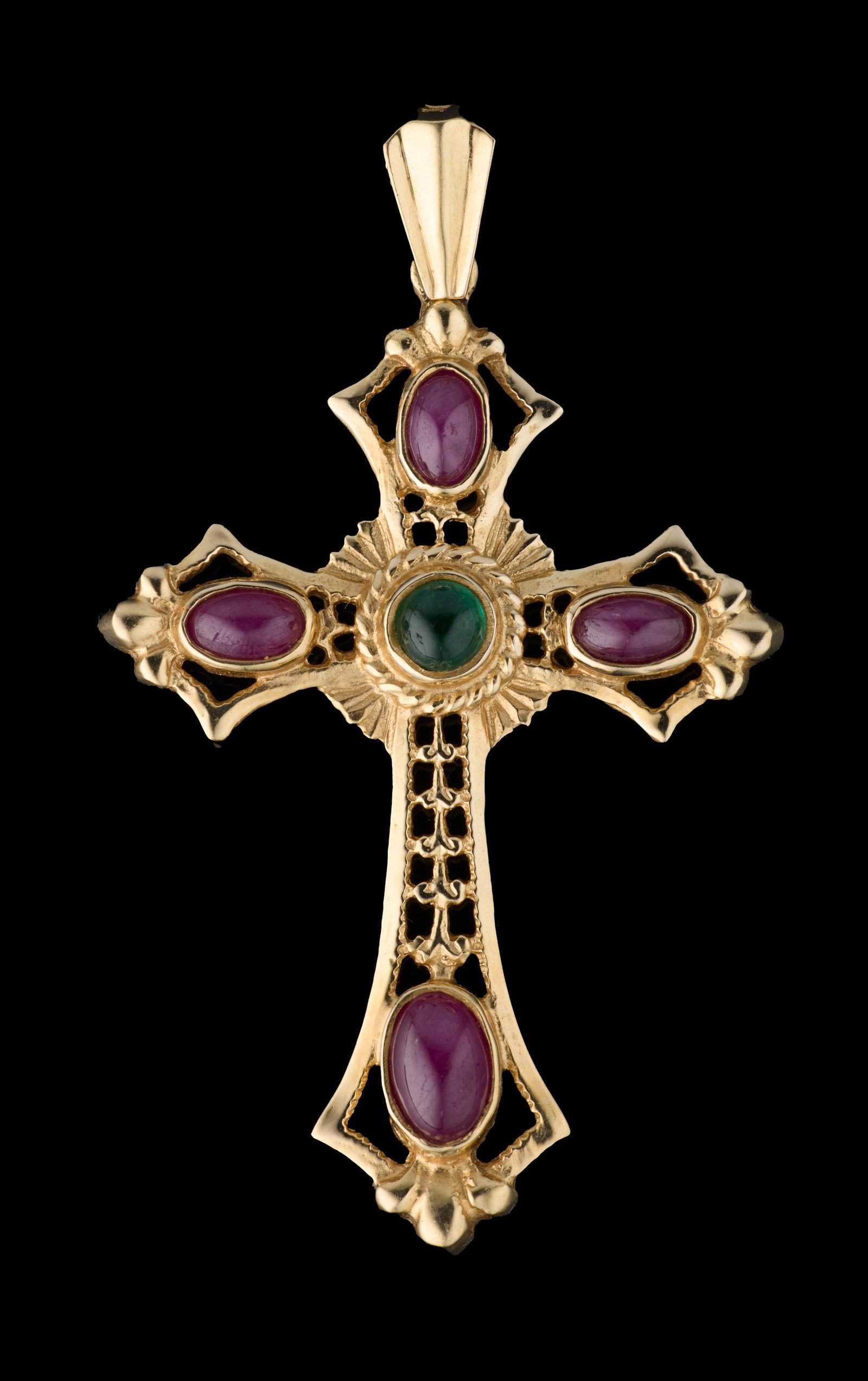 14K Yellow Gold Ruby and Emerald Cross Pendant, App. Total Wt.- 3.7 grams, H.- 1 7/8 in., W.- 1 1/8 (1 of 2)
