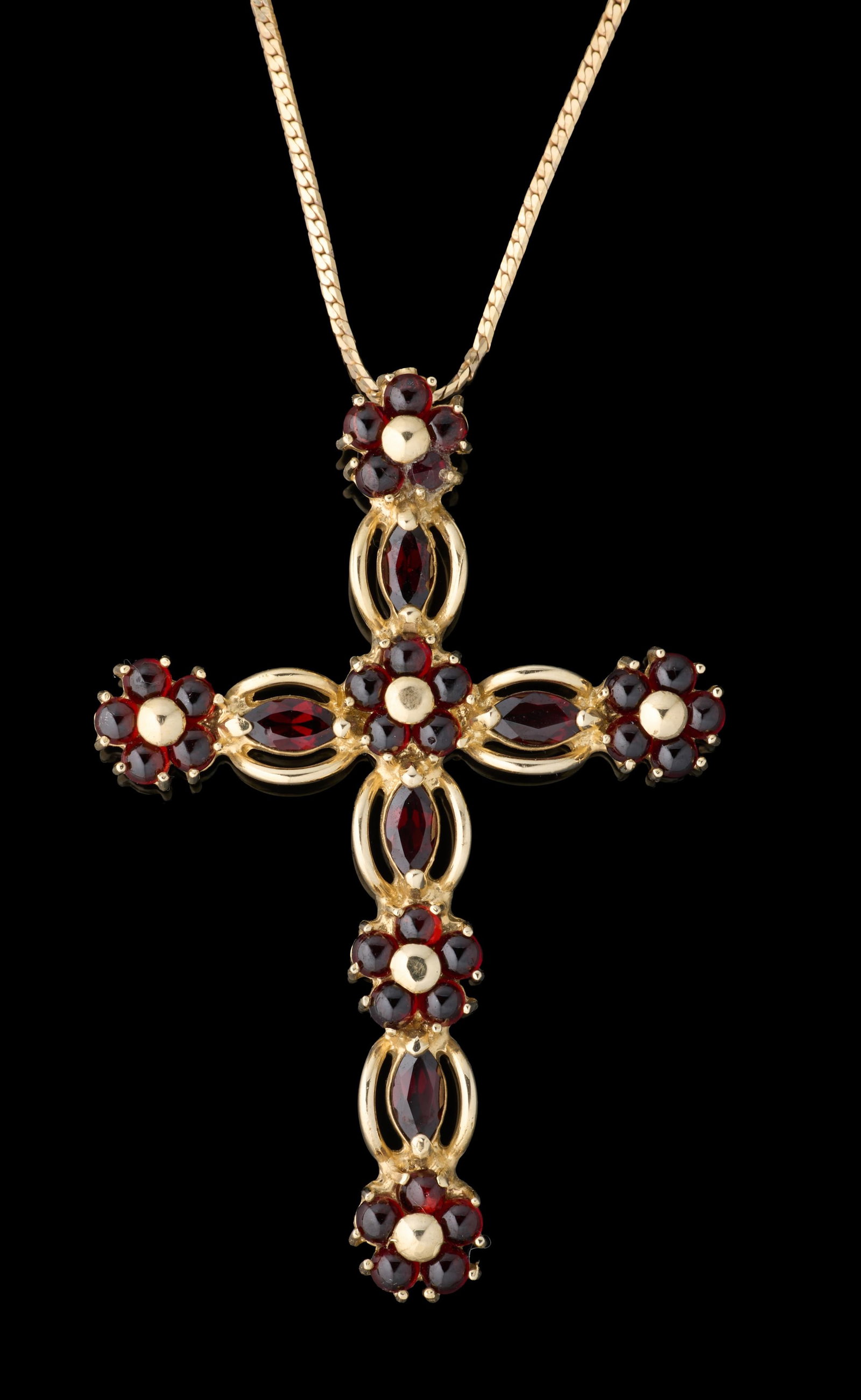 Italian 14K Yellow Gold and Garnet Cross Pendant, App. Total Wt.- 10.6 grams; Pendant- H.- 2 1/8 (1 of 2)