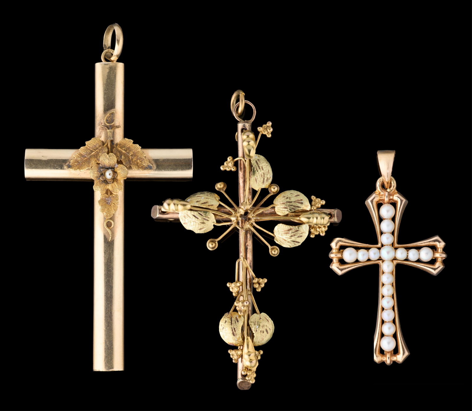 Three Gold Cross Pendants, App. Total Wt.- 12.1 grams; Largest- H.- 2 7/8 in., W.- 1 3/8 in. (3 (1 of 7)