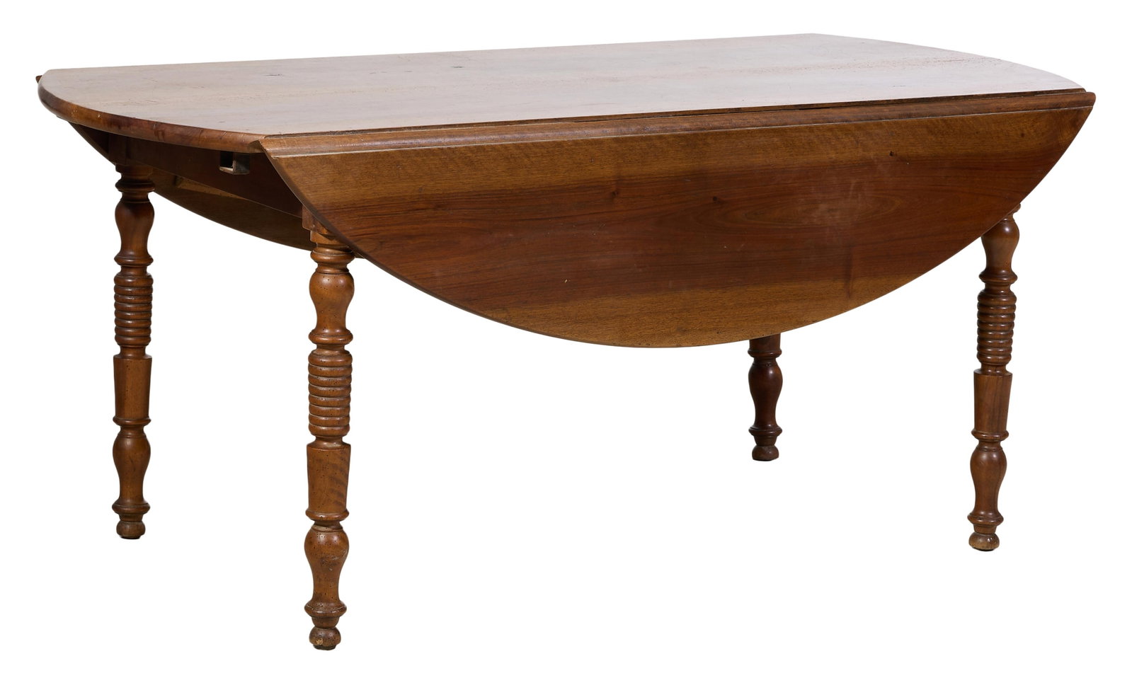 French Louis Philippe Cherry Drop Leaf Dining Table, mid 19th c., H.- 27 1/2 in., W.- 63 in., D.- (1 of 2)