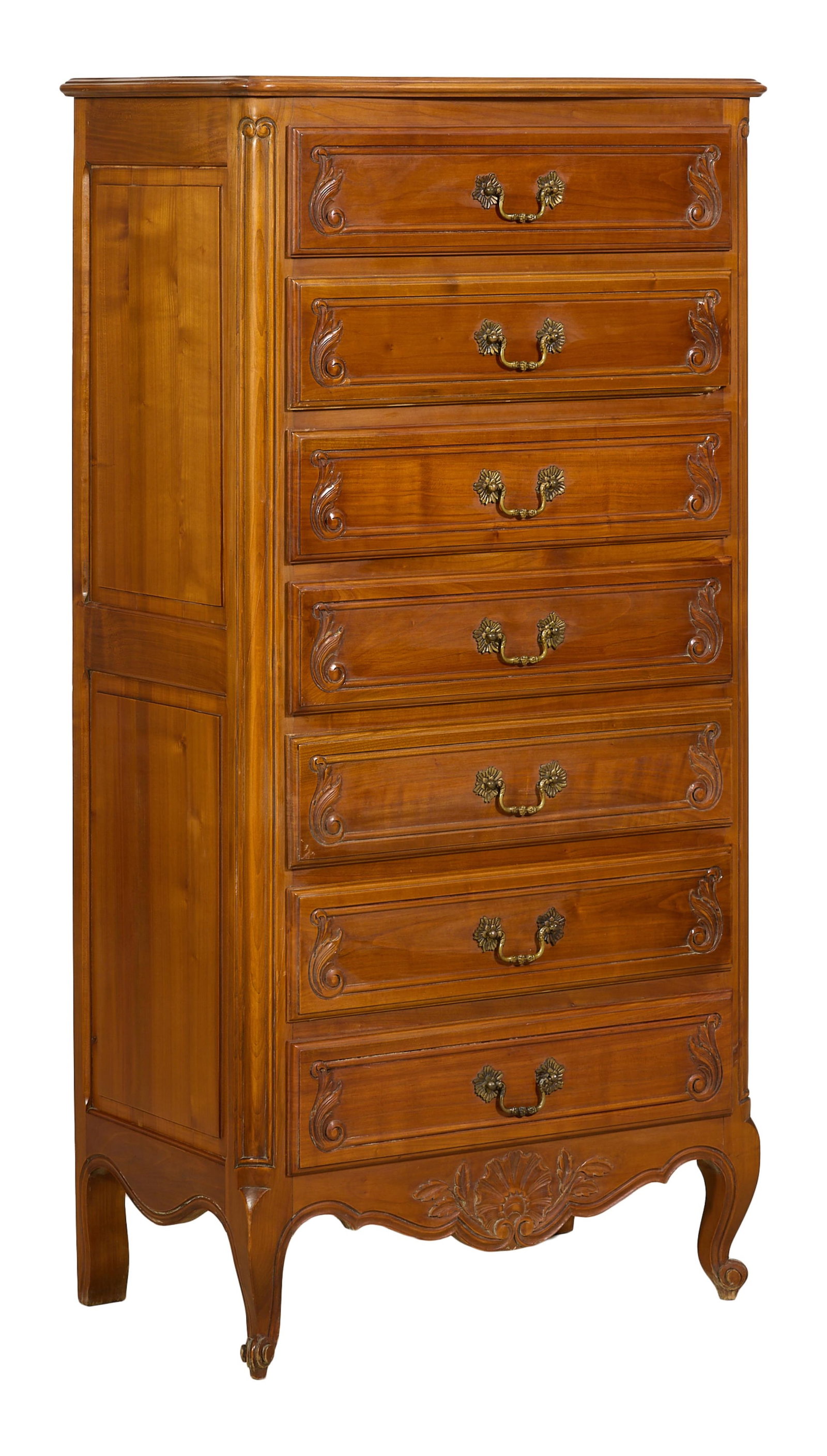 French Louis XV Style Cherry Semainier, mid 20th c., H.- 57 in., W.- 29 in., D.- 17 in. (1 of 1)