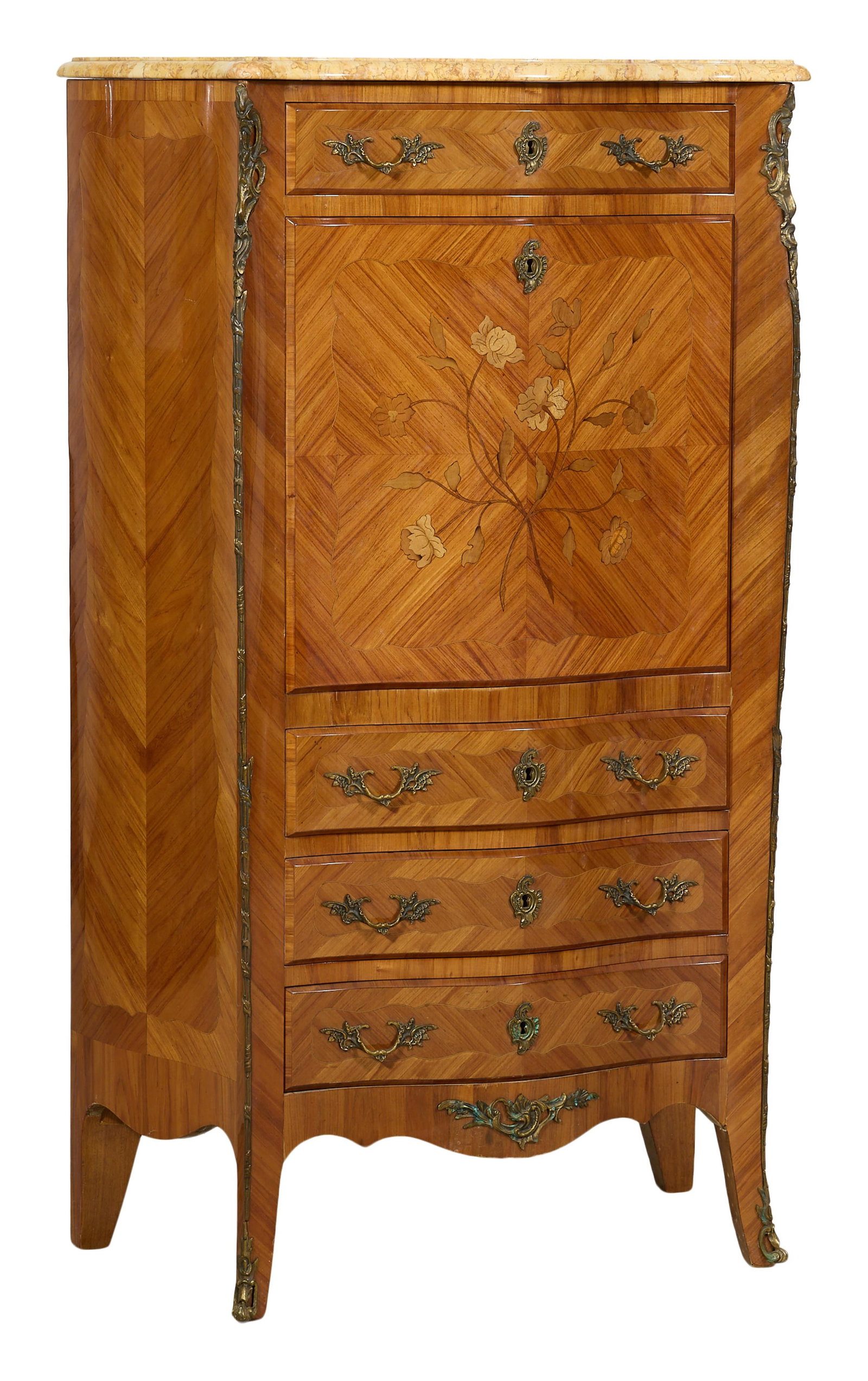 French Transitional Louis XV/XVI Style Marble Top Ormolu Mounted Parquetry Marquetry Secretaire a (1 of 3)