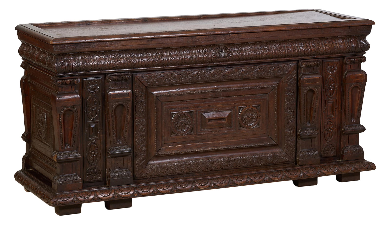 French Renaissance Style Carved Oak Sarcophagus Coffer, late 19th c., H.- 27 1/8 in., W.- 17 1/2 (1 of 1)