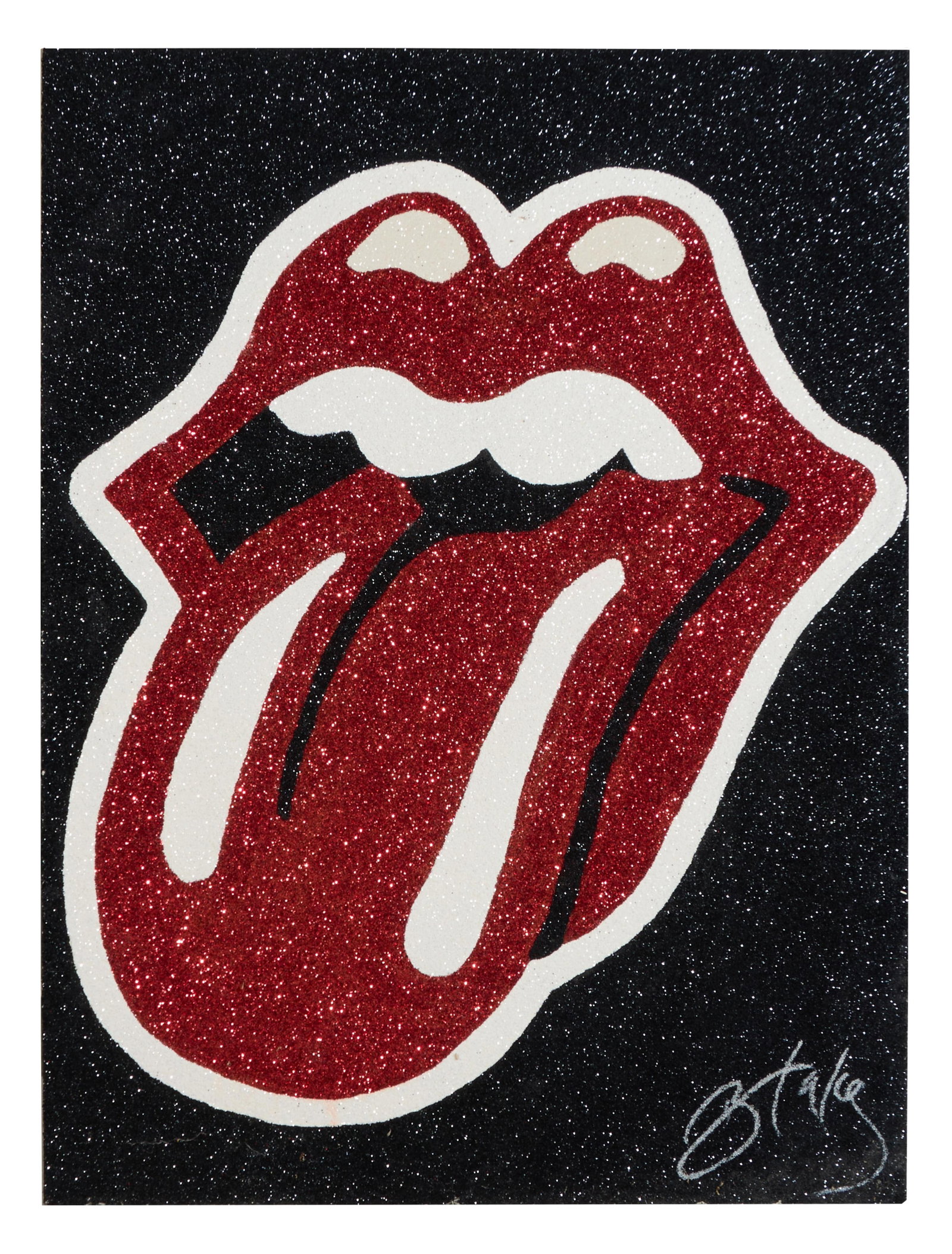 Blake Ballard (American, 21st Century), "Rolling Stones Lips," H.- 48 in., W.- 36 in.: Blake Ballard (American, 21st Century), "Rolling Stones Lips," glitter and mixed media, signed lower right, signed en verso, unframed, H.- 48 in., W.- 36 in. Provenance: The Estate of Joseph A. Jaeger