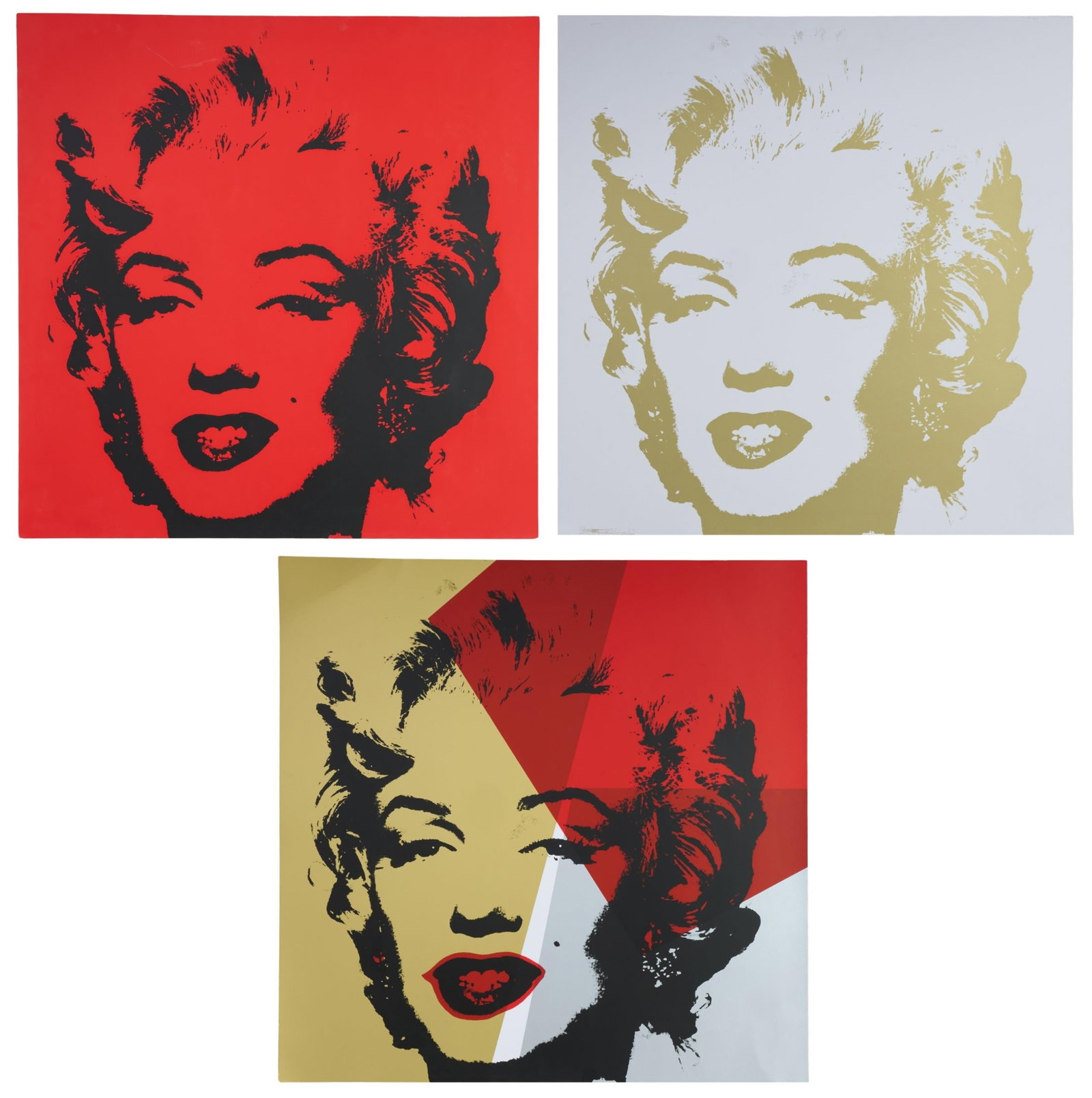After Andy Warhol (American/Pittsburgh, 1928-1987), "Marilyn" in Red, Gold, and Tri-Color, (no. (1 of 17)