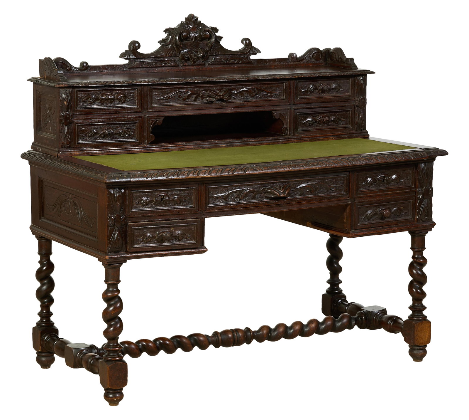French Henri II Style Carved Oak Writing Desk, late 19th c., H.- 47 in., W.- 50 1/2 in., D.- 26 in. (1 of 1)