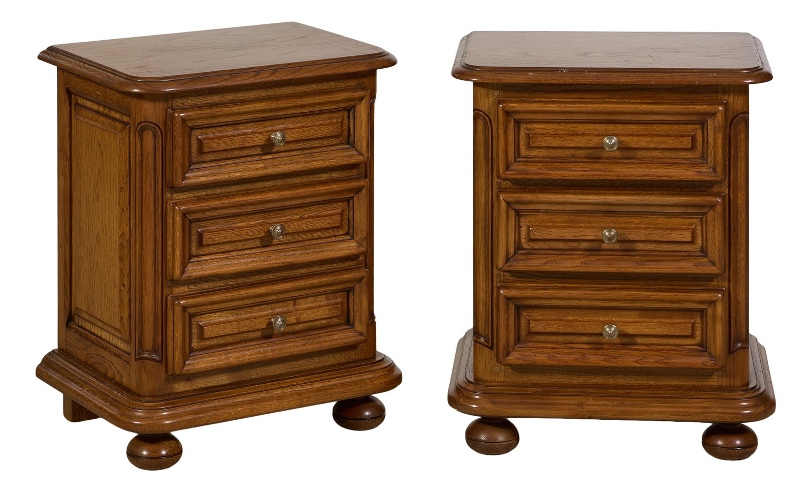 Pair of French Louis XIII Inspired Nightstands, 21st c., Each- H.- 24 1/4 in., W.- 20 in., D.- 14 (1 of 1)