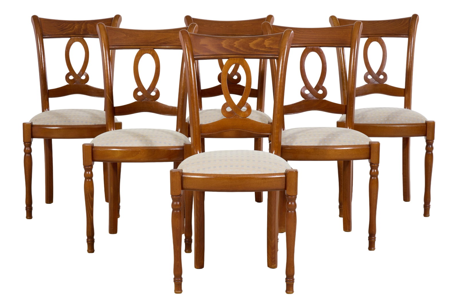 Set of Six French Louis Philippe Style Cherry Dining Chairs, 20th c., Each- H.- 37 in., W.- 18 1/2 (1 of 2)