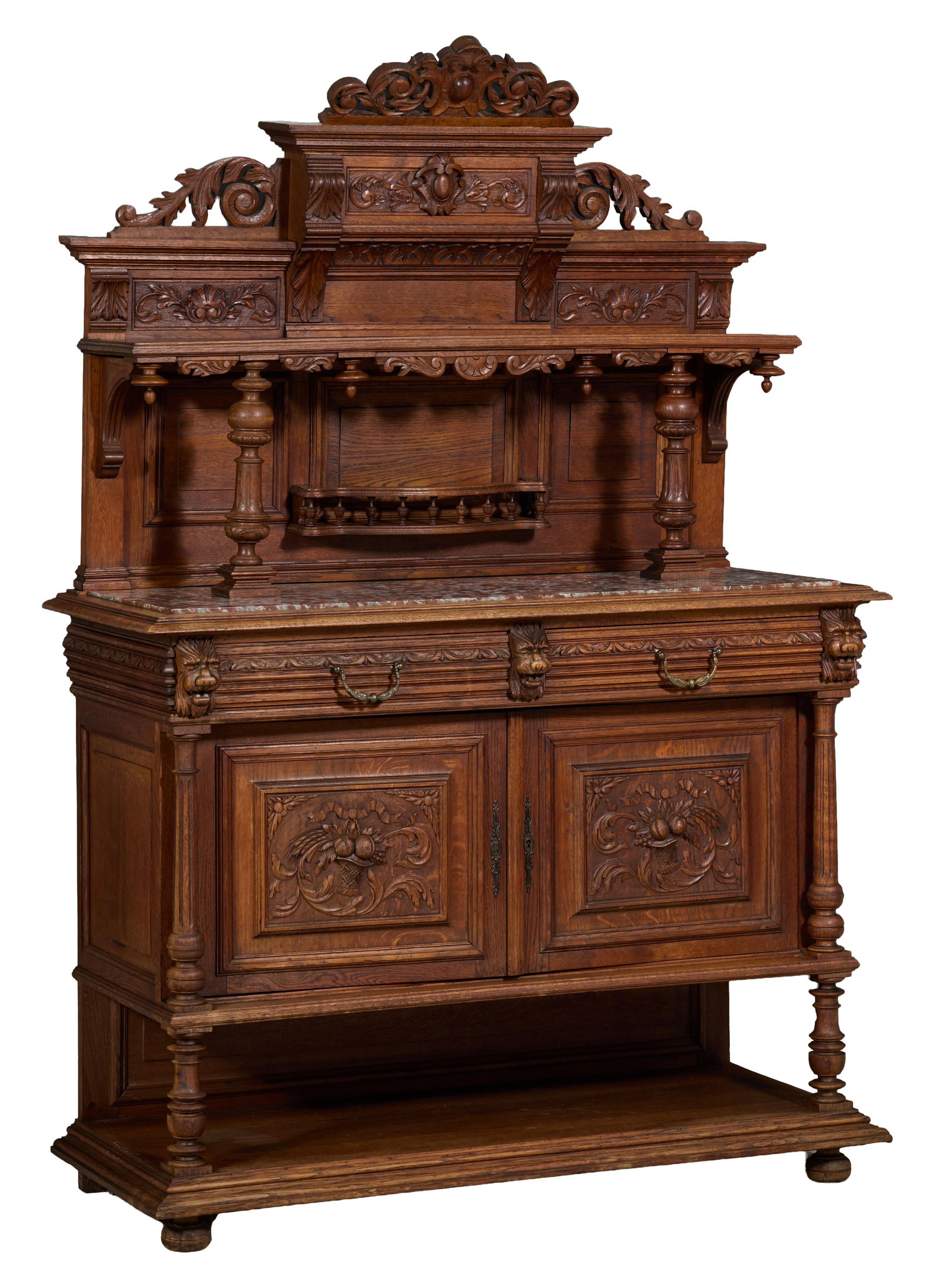 French Henri II Style Marble Top Desserte, late 19th c., H.- 69 1/4 in., W.- 51 1/2 in., D.- 20 1/4 (1 of 4)