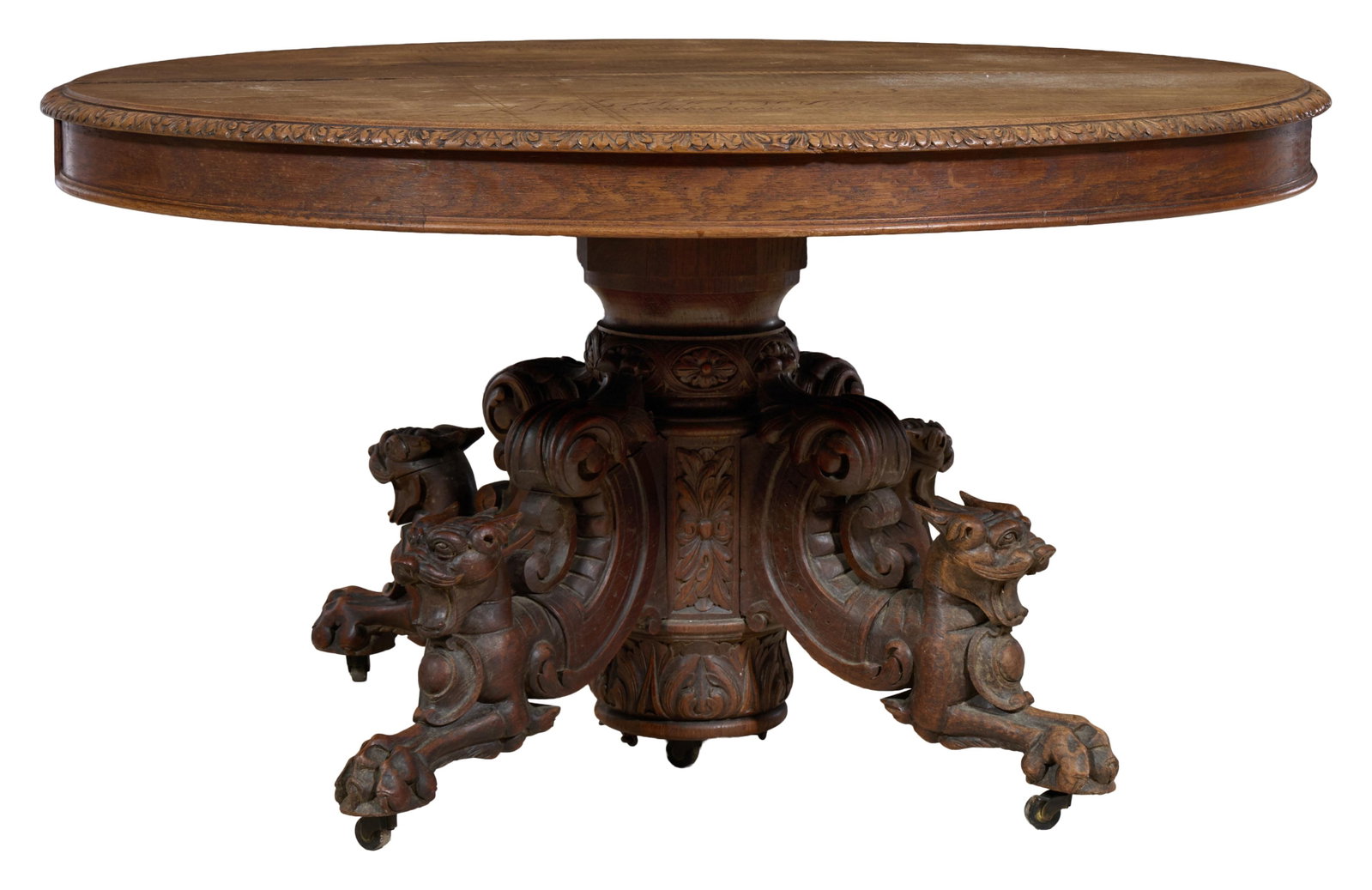 French Henri II Style Oak Breakfast Table, late 19th c., H.- 27 5/8 in., W.- 51 in., D.- 44 3/4 in. (1 of 2)