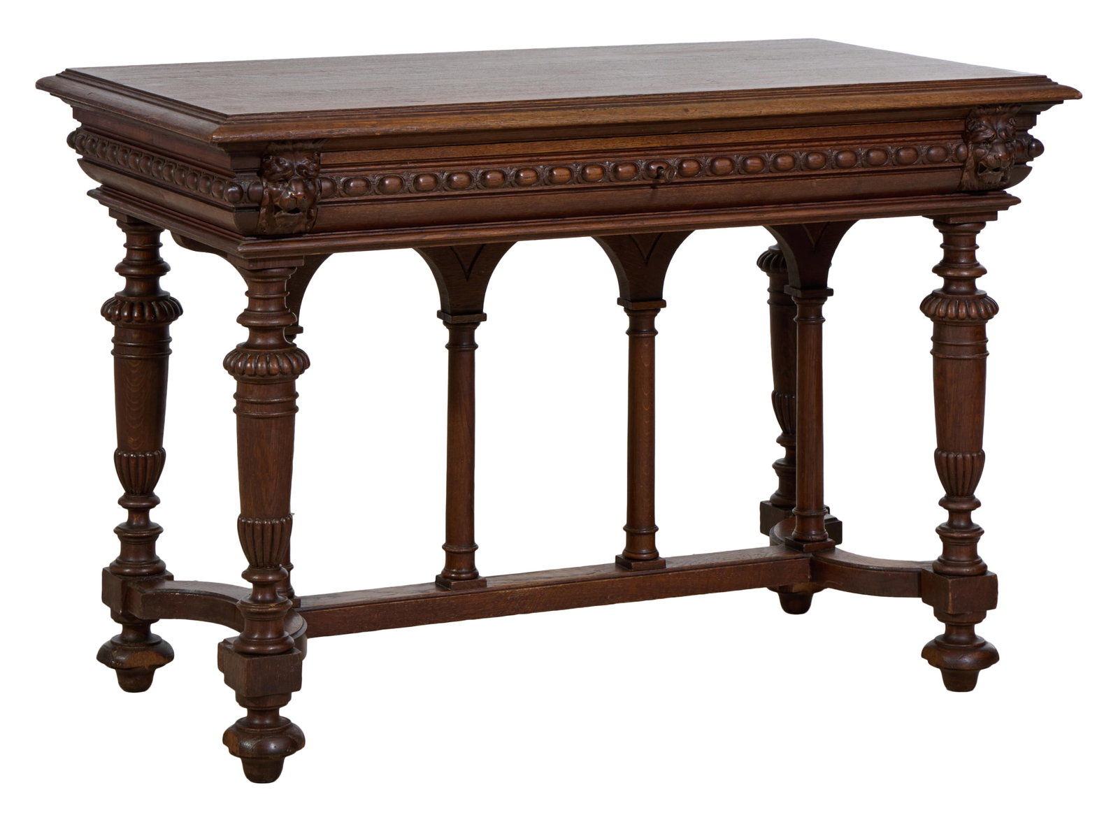 French Henri II Renaissance Revival Style Carved Oak Writing Desk, late 19th c., H.- 30 in., W.- 45 (1 of 3)
