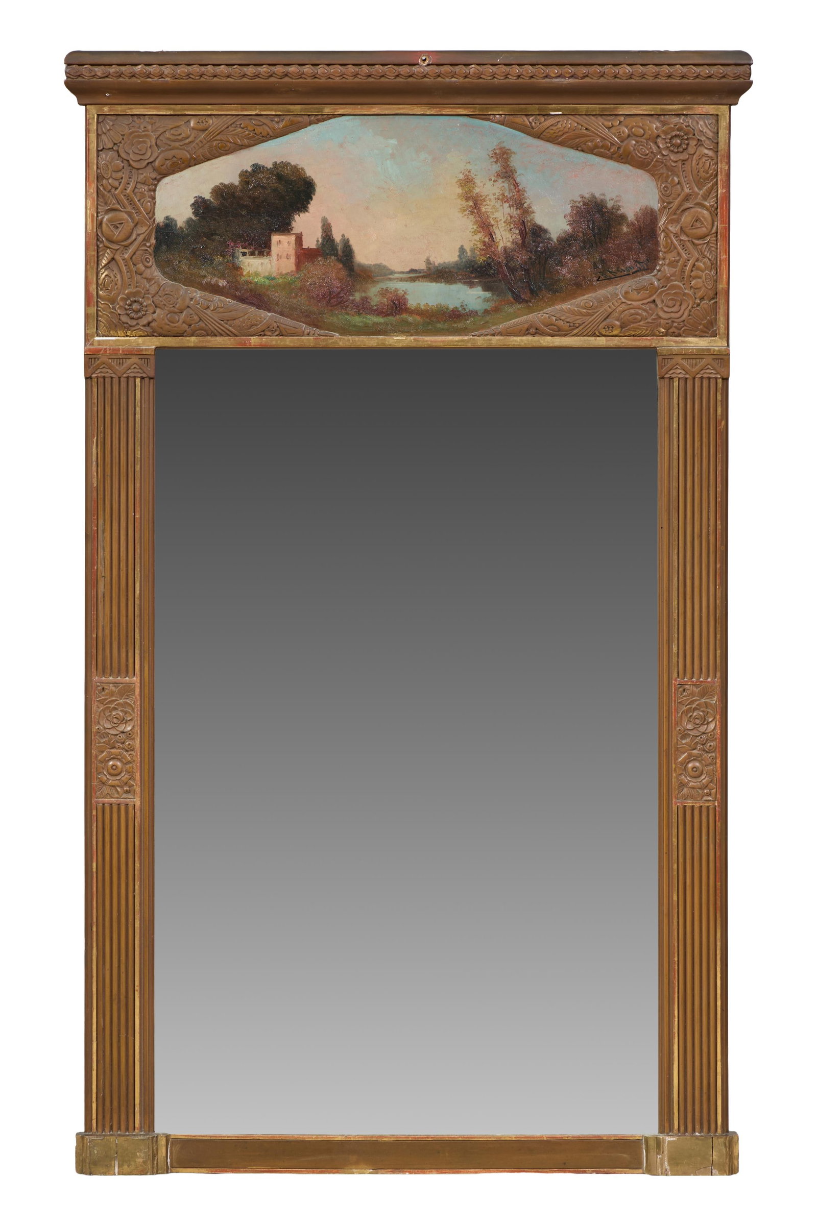 French Art Nouveau Trumeau Mirror, early 20th c., H.- 56 1/2 in., W.- 34 1/2 in., D.- 1 3/4 in. (1 of 2)