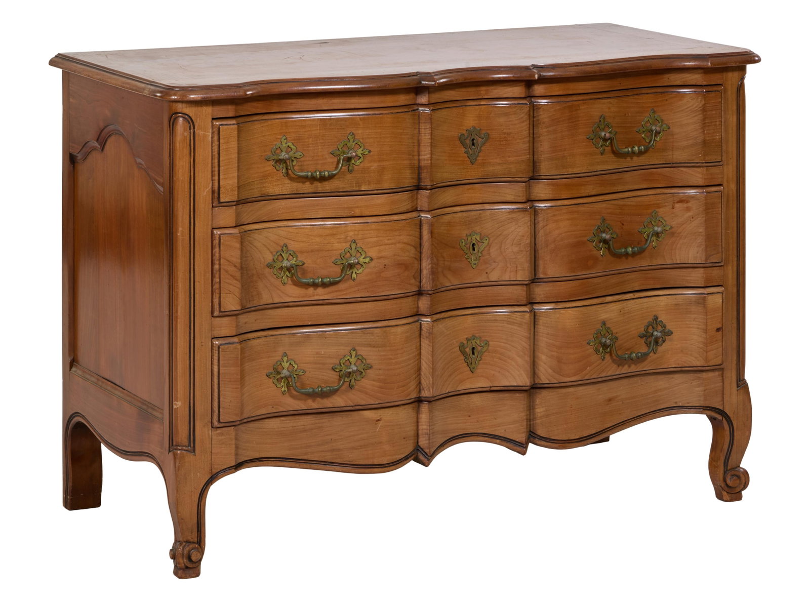 French Provincial Louis XV Style Bowfront Walnut Commode, late 20th c., H.- 32 1/2 in., W.- 47 in., (1 of 1)
