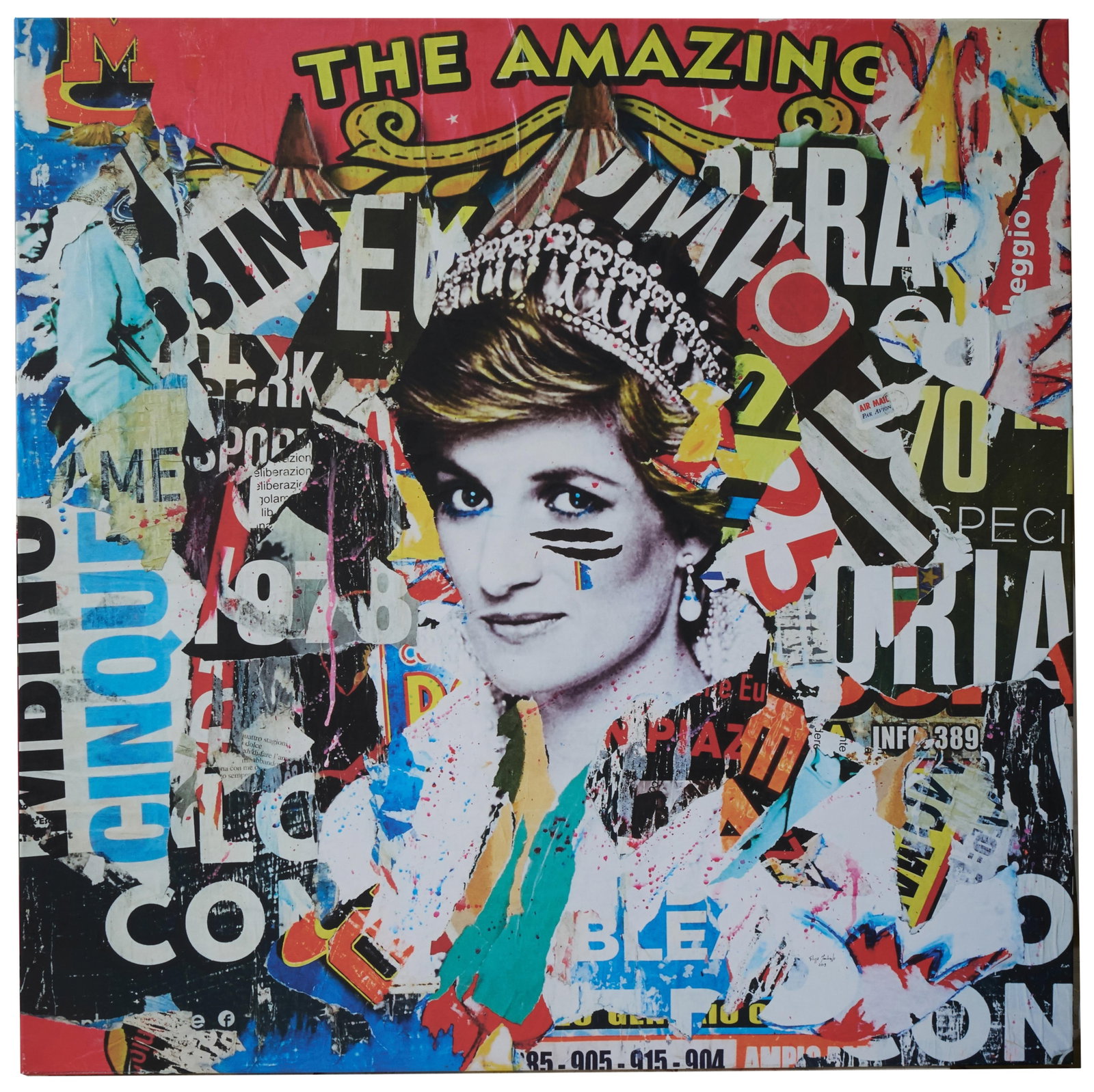 Filippo Imbrighi (Italian, b. 1975), Princess Diana- "Hang in There," 2019, H.- 56 1/4 in., W.- 56 (1 of 3)